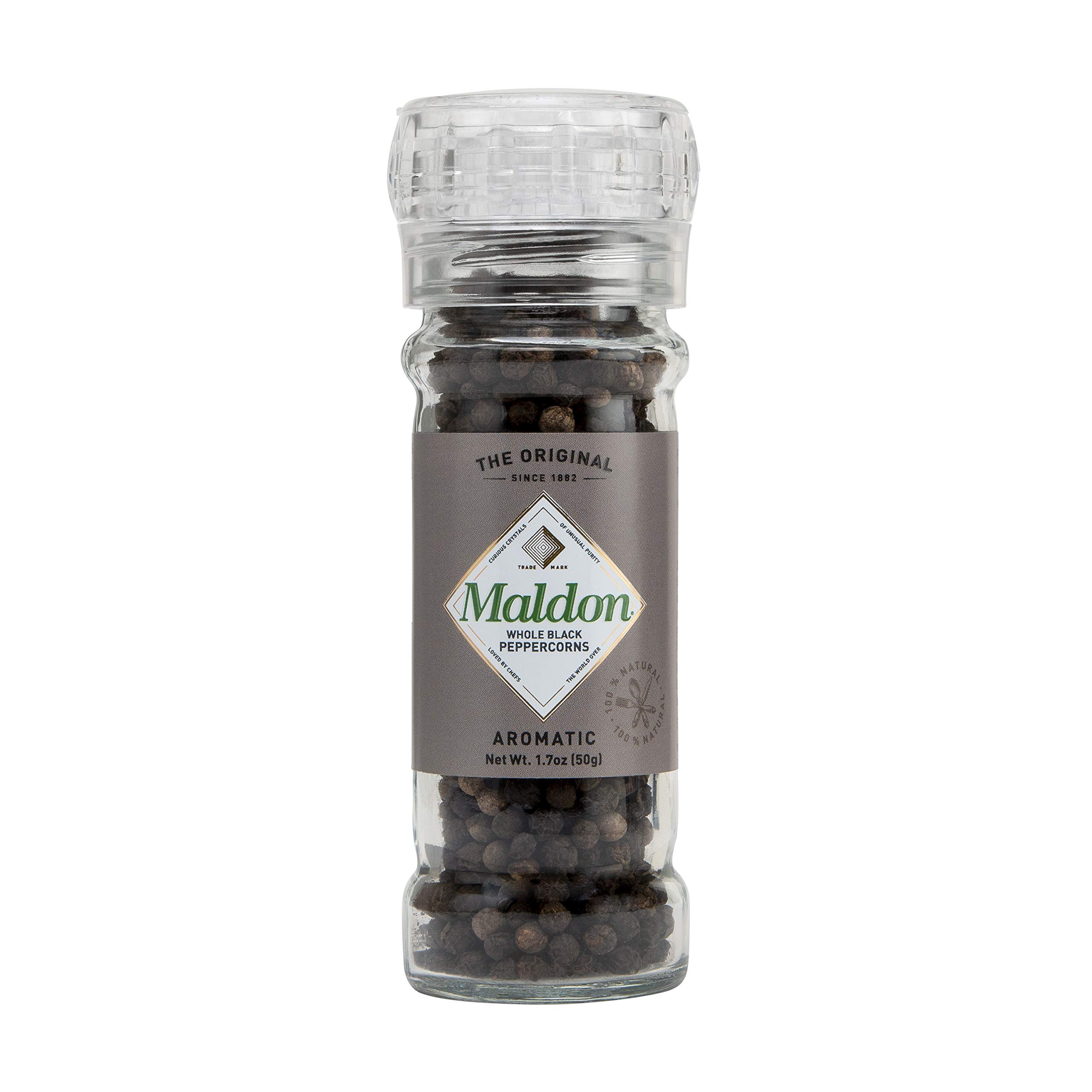 Premium Maldon Sea Salt & Whole Black Peppercorn Grinder Set - 6 Pack (50g Each) | Refillable Adjustable Mill | Kosher Certified Natural Aromatic Seasoning | Perfect for Steaks, Salads & Gourmet Cooking
