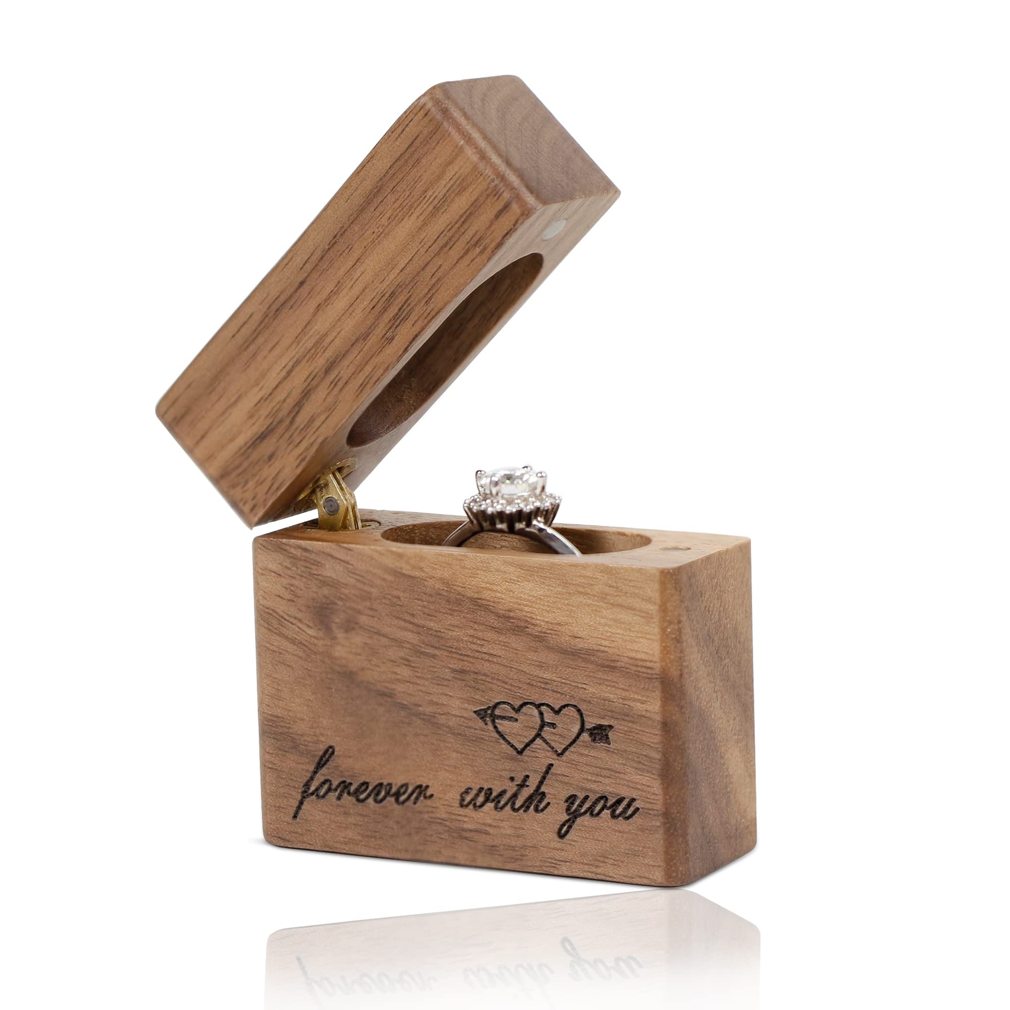 Elegant Wooden Engagement Ring Box - Small, Slim & Flat Ring Case for Wedding, Proposal & Jewelry Storage - Perfect for Gifts, Travel & Keepsakes