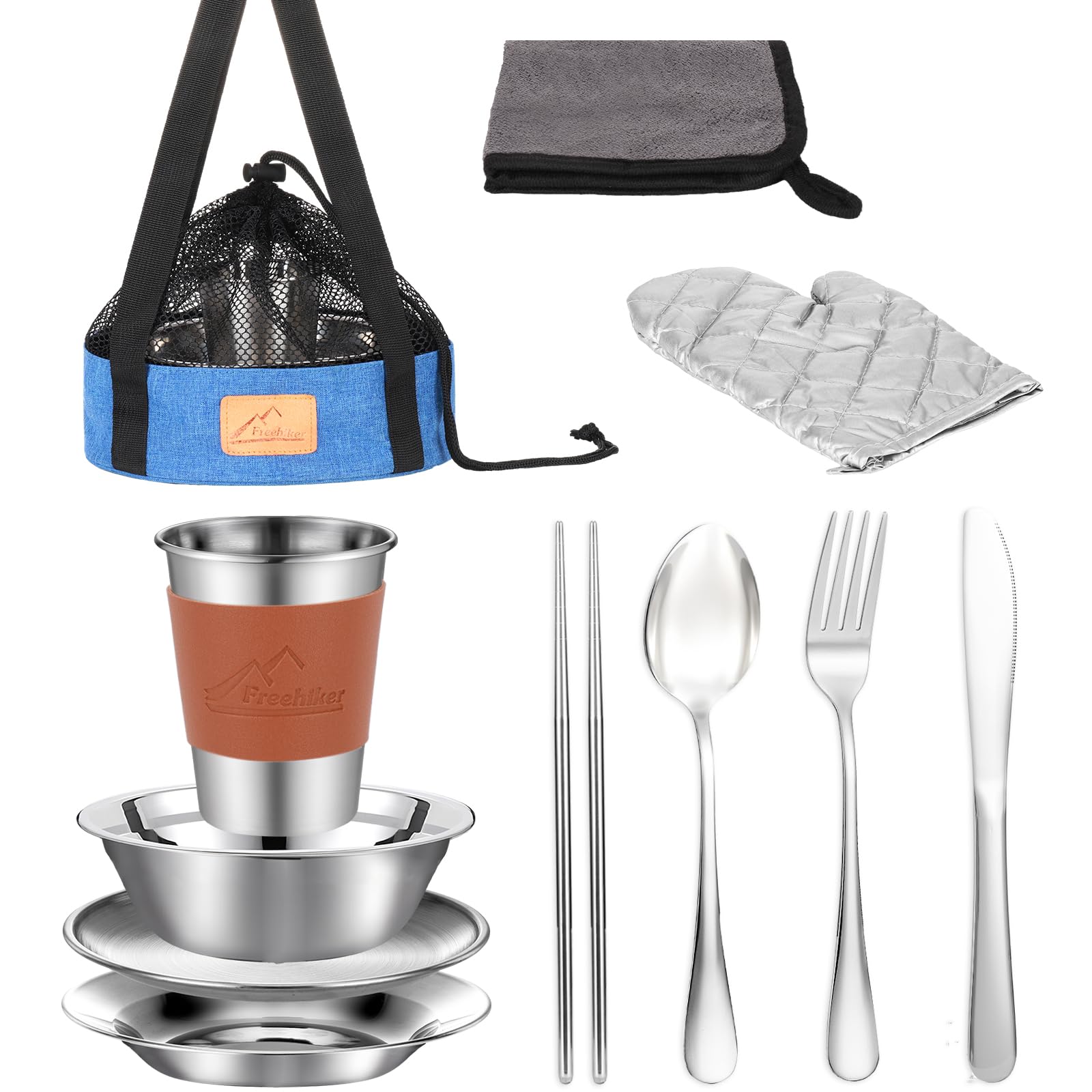 Lightweight Camping Mess Kit for 1-2 Persons - Portable Dinnerware Set with Plates, Bowls, Cups, Knives, Forks & Spoons | Perfect for Backpacking, Hiking & Outdoor Adventures