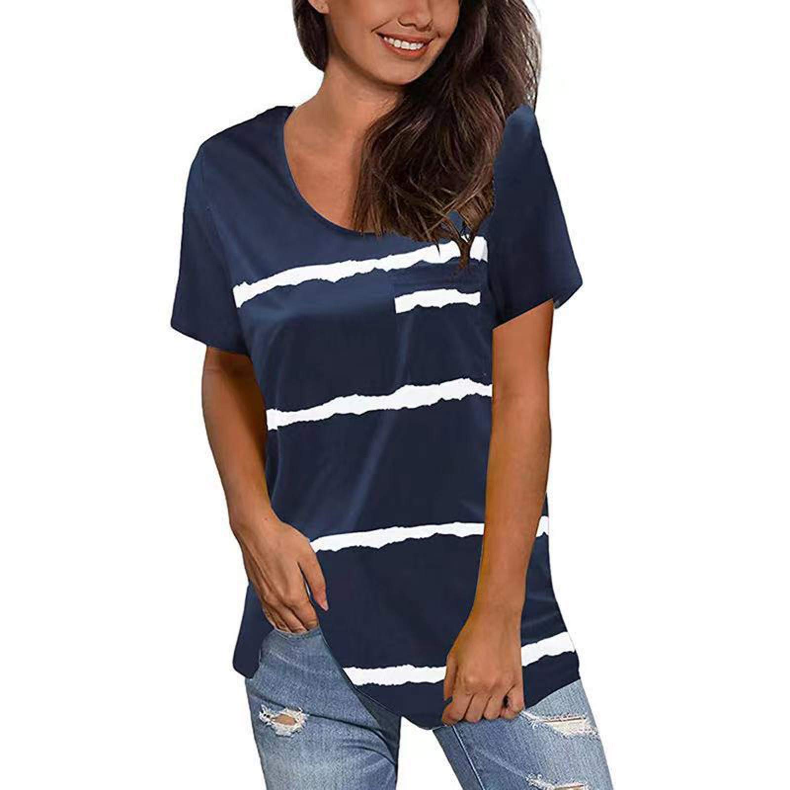 Women's Color Block Crewneck Short Sleeve T-Shirt - Summer Casual Top for Women | Perfect for Beach Outings, Weekend Wear & Vacation Essentials