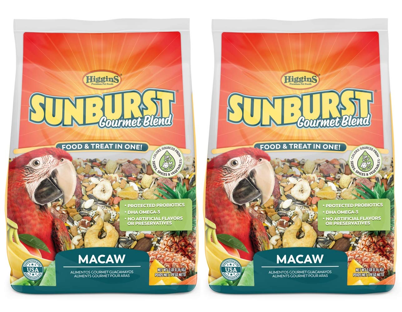 Premium Higgins Sunburst Gourmet Blend Macaw Food - 2 Pack (3 lbs Each) | High-Protein Egg Food for Parrots | Ideal for Daily Feeding & Nutritional Supplement