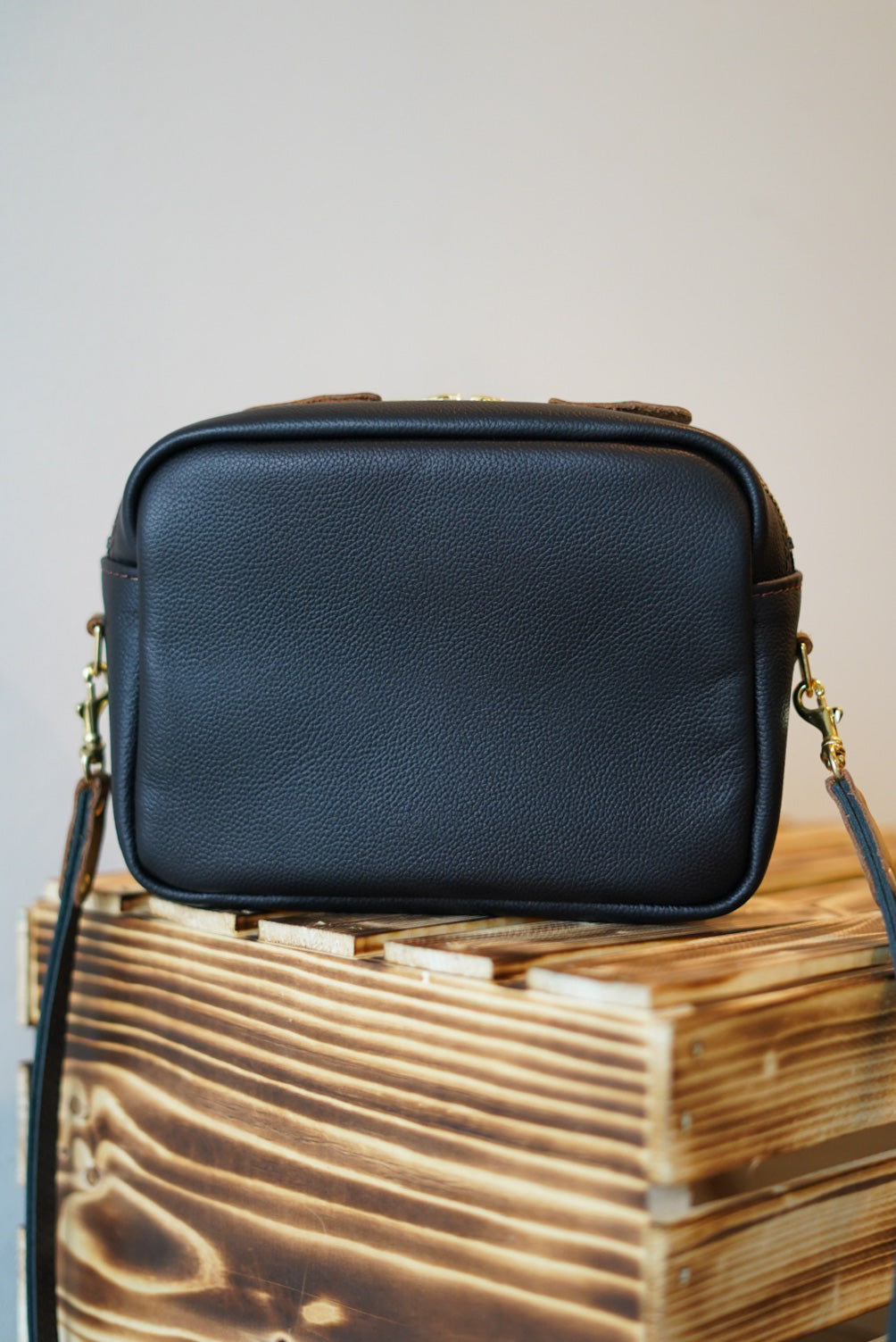 Premium Rectangle Crossbody Bag - Pebbled Black & Brown Leather - Perfect for Work, Travel & Everyday Use