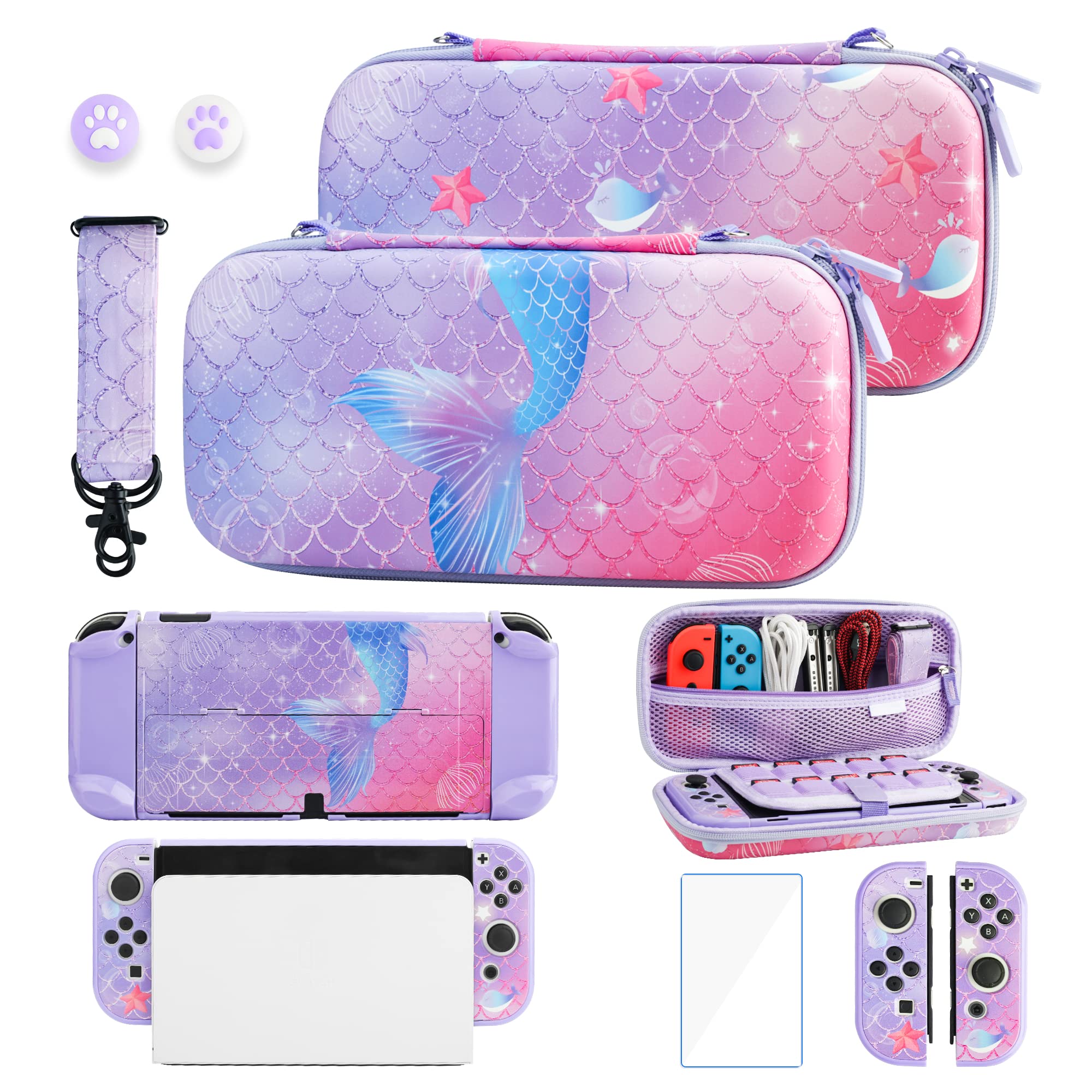 GLDRAM Purple Carrying Case for Nintendo Switch OLED - Protective Travel Case with Screen Protector, Thumb Grips & Shoulder Strap | Perfect for Gaming On-The-Go, Travel Protection & Switch OLED Accessories Storage
