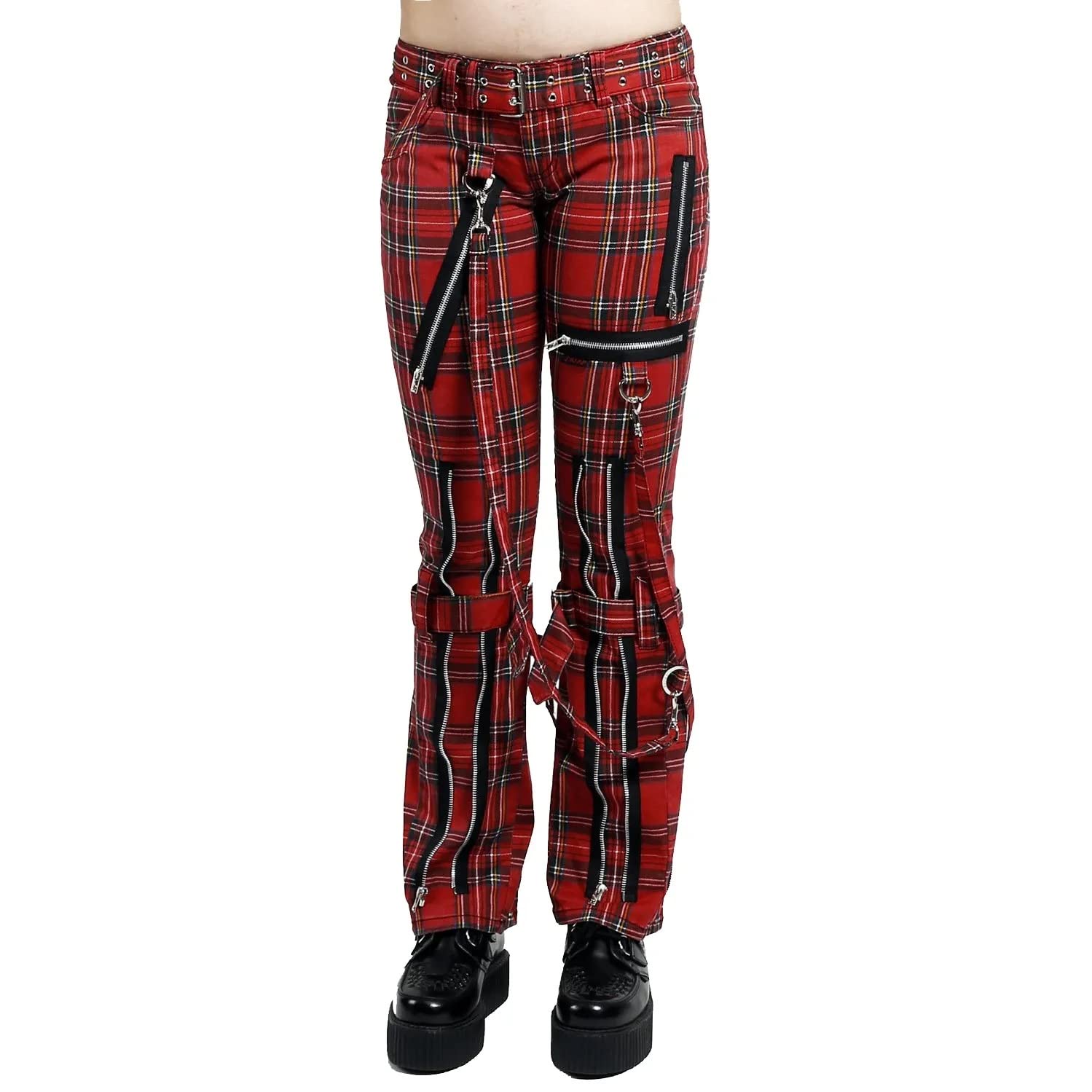 Gothic Women's Plaid Bondage Pants - Punk Rock Emo Jeans for Alternative Fashion | Perfect for Concerts, Halloween & Rebel Outfits