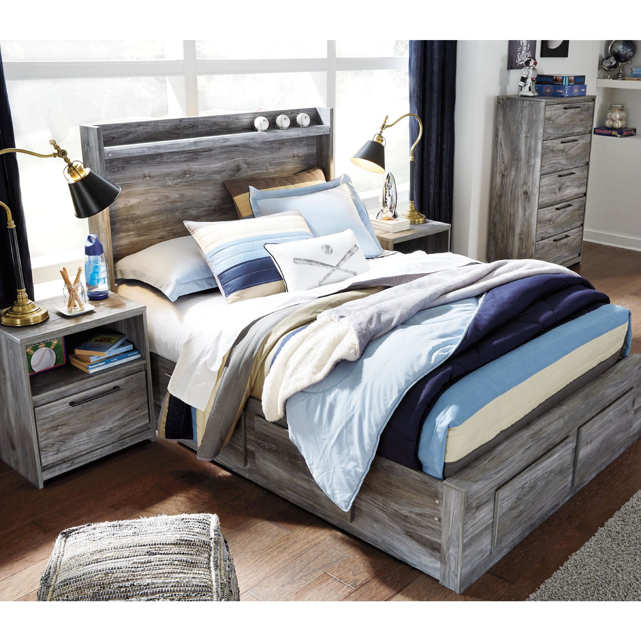 Baystorm 5-Piece Full Storage Bed Set with Underbed Drawers - Gray - Perfect for Small Bedrooms & Dorm Rooms, Space-Saving Furniture Solution