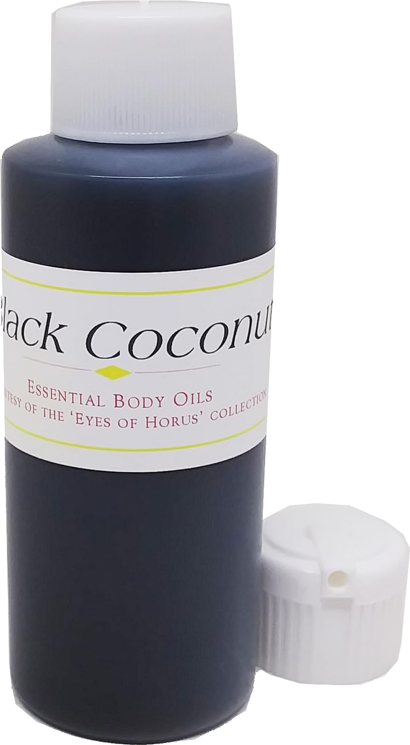 Organic Black Coconut Scented Body Oil - 2 oz Dark Grey Bottle with Flip Cap | Hydrating Moisturizer for Dry Skin | Perfect for Massage, Aromatherapy & Spa Relaxation at Home