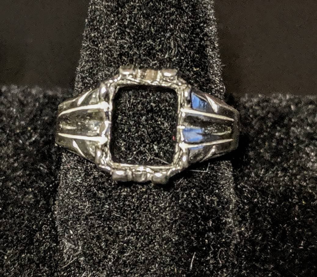 10x8mm Emerald Cut Pre-Notched Sterling Silver or 14K Gold Low Profile Men's Ring Size 9 - 163 422/143 422 Setting - Perfect for Weddings, Engagements & Anniversary Gifts