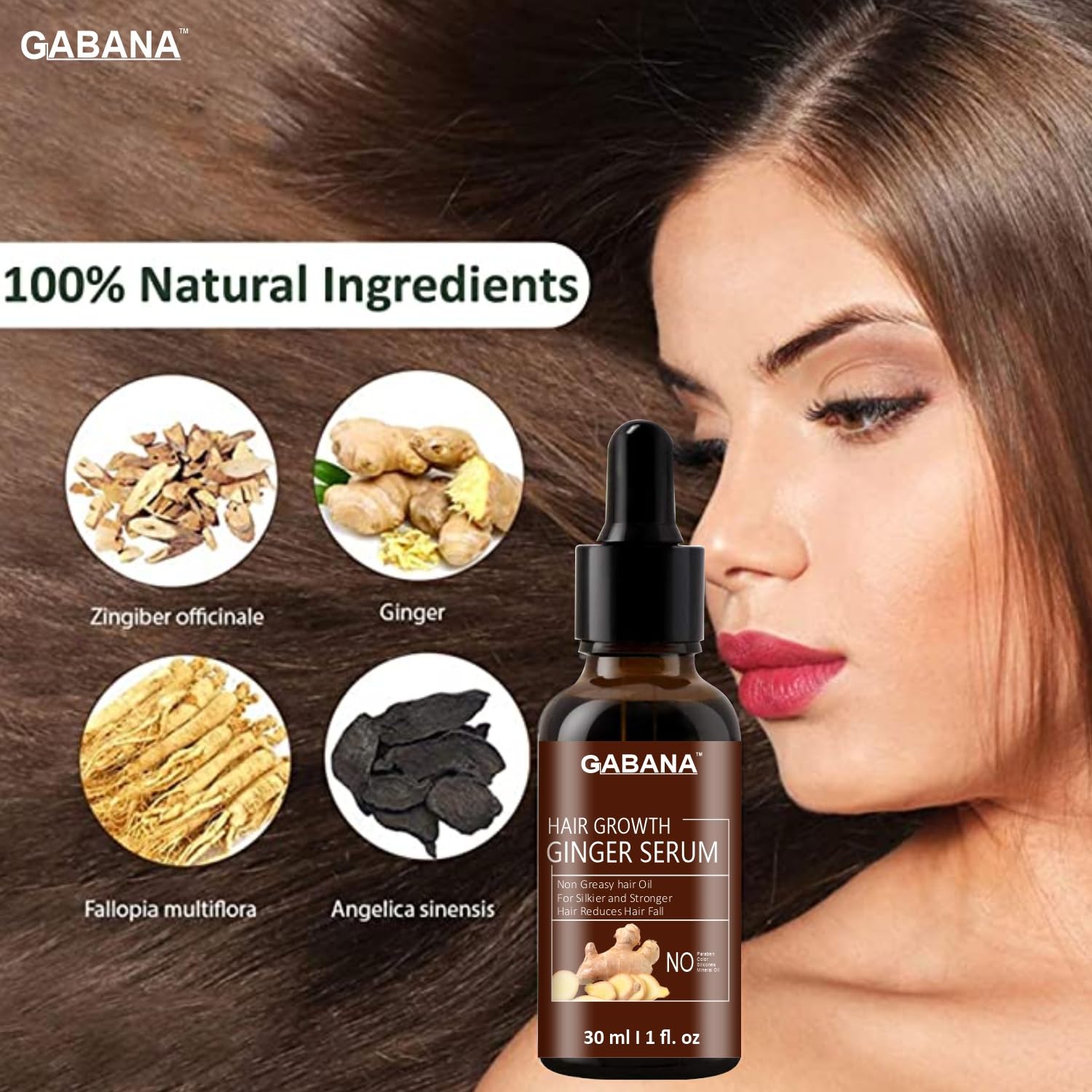 GABANA Hair Growth Ginger Serum for Men & Women - 3 Pack (30ml Each) | Natural Hair Loss Treatment for Strong, Silky & Frizzy Hair | Promotes Hair Regrowth & Thickness | Perfect for Daily Hair Care Routine & Scalp Massage
