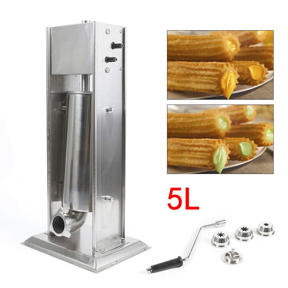 Commercial Churros Maker Machine 5L - Stainless Steel Spanish Churros Maker with 4 Nozzles - Heavy Duty Manual Donut Maker for Home, Restaurants & Bakeries - Perfect for Making Authentic Spanish Churros, Donuts and Fried Pastries