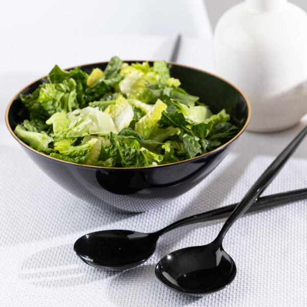 Premium Black & Gold Organic Plastic Salad Bowls - 2 Pack Set, BPA-Free & Eco-Friendly for Healthy Meals, Picnics, and Party Serving
