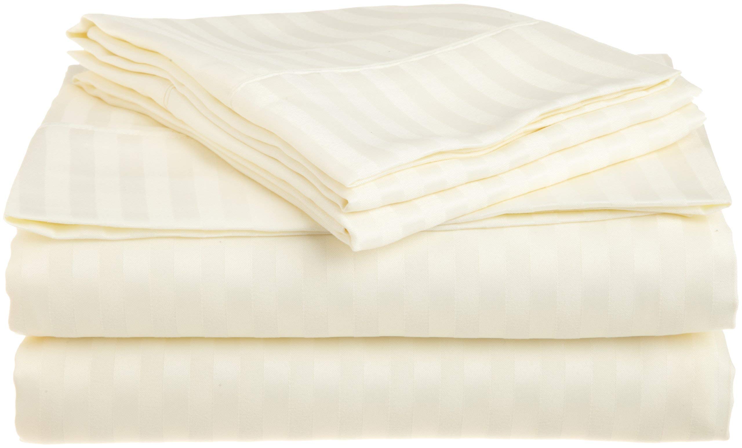 Premium 800 Thread Count 100% Egyptian Cotton Split King Sheet Set - Ivory Stripe for Adjustable Beds, Deep Pocket Fitted Sheet (Up to 24