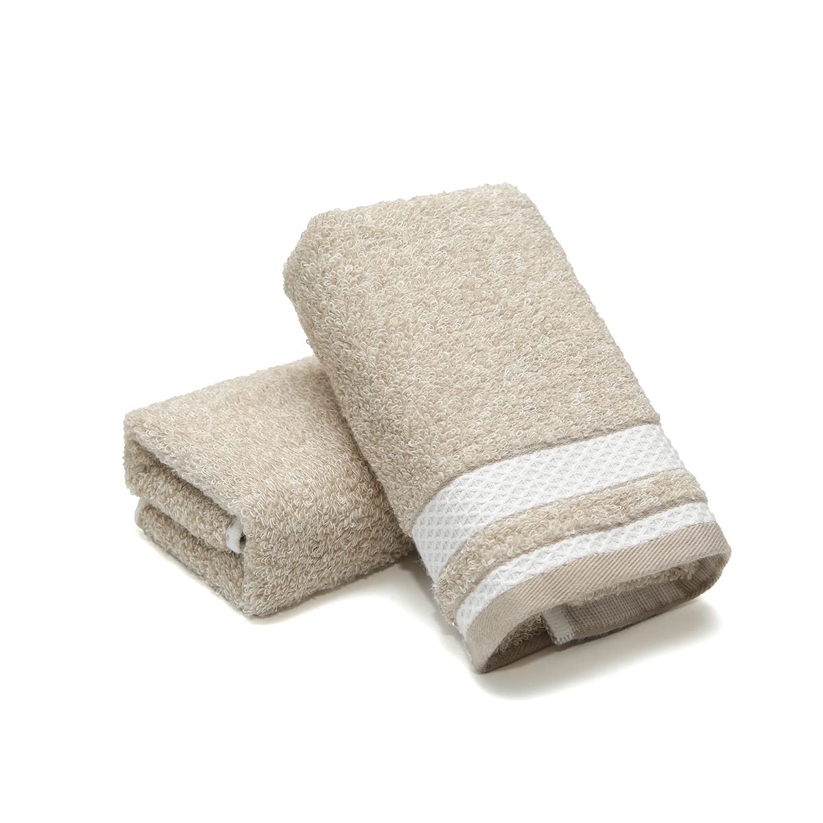 YiLUOMO 2-Pack Super Soft 100% Cotton Bath Hand Towels - Highly Absorbent 13x29 Inch for Bathroom, Kitchen & Spa - Beige - Perfect for Guest Towels, Face Towels & Luxury Bath Accessories