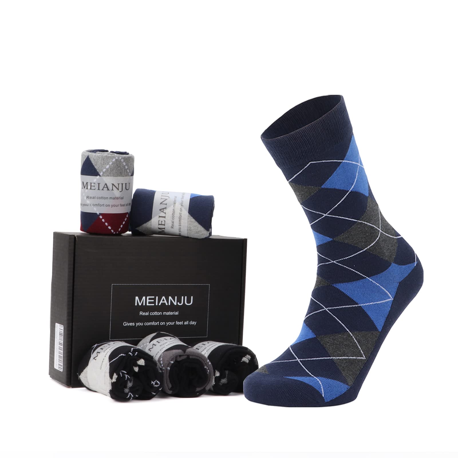 Premium Men's Dress Socks - 6 Pairs Gift Box Set | Soft Cotton Crew Work Socks with Argyle Pattern | Size 9-12 | Perfect for Office, Business & Formal Occasions
