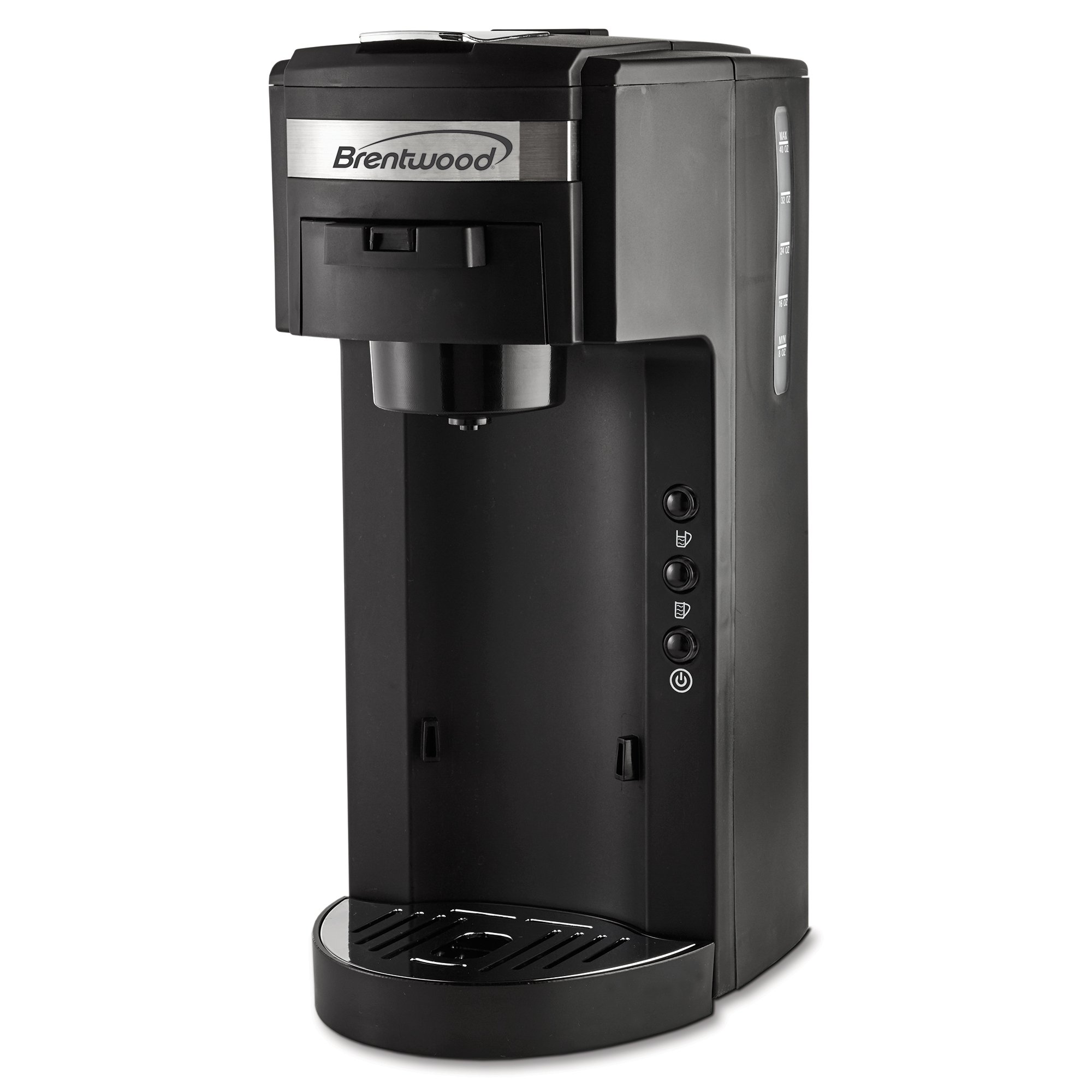 Brentwood Single Serve K-Cup Coffee Maker with Travel Mug - Compact Black Coffee Machine for Home & Office - Perfect for Quick Brewing, Travel, and Gifts