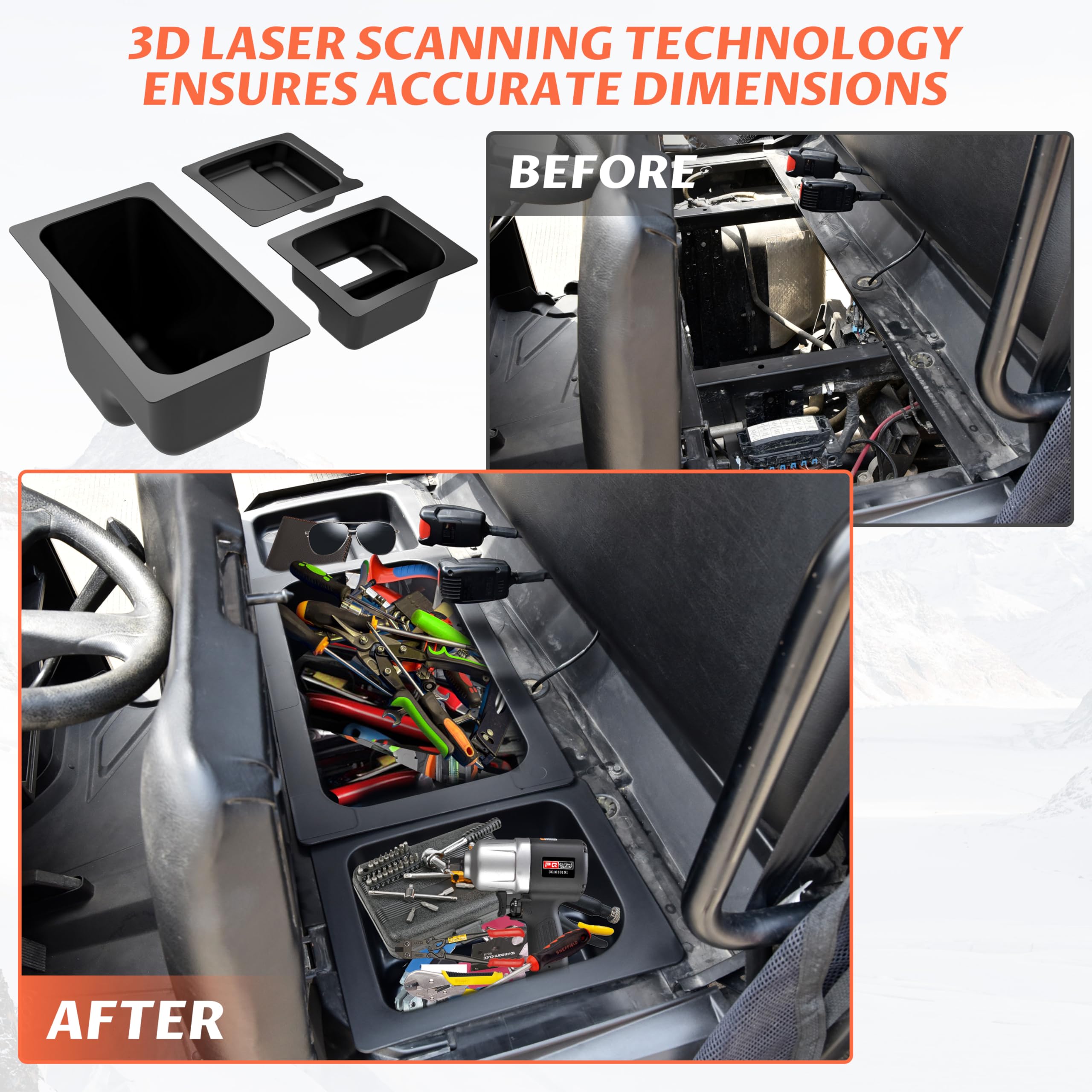 SAUTVS Under Seat Storage Box Organizer Tray - 3PCS Set for Polaris Ranger 500 570 Mid Size (50