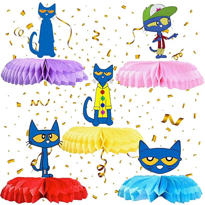 5 Pcs Cartoon Blue Cat Honeycomb Centerpieces - 6 Inch Birthday Party Decorations for Cartoon Cat Theme, Baby Shower, Kids Table Topper - Perfect for Birthday Parties, Baby Showers & Themed Events