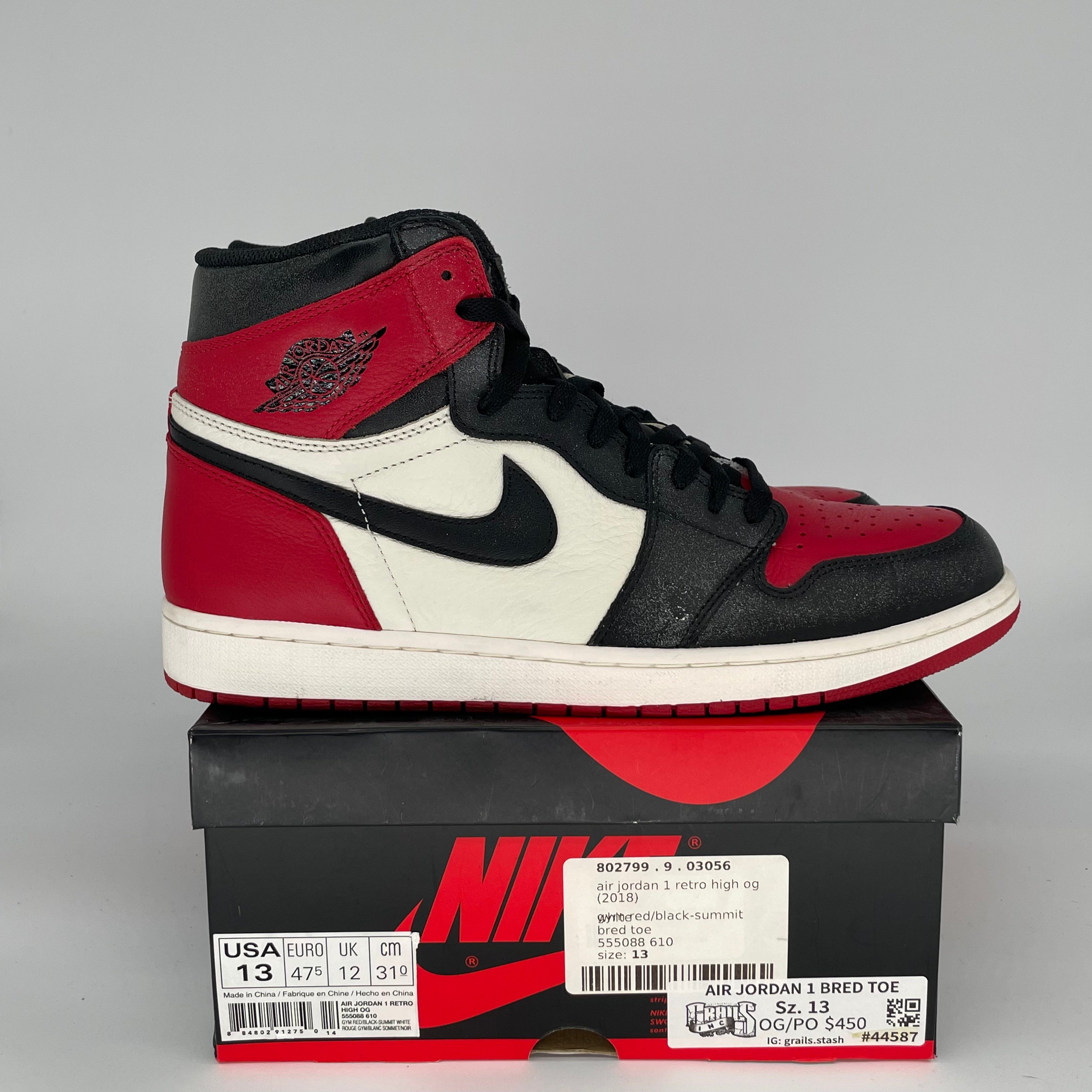 AIR JORDAN 1 BRED TOE Men's Basketball Shoes Size 13 - Black/Red/White 555088-610 - Perfect for Streetwear, Sneaker Collecting & Basketball Games