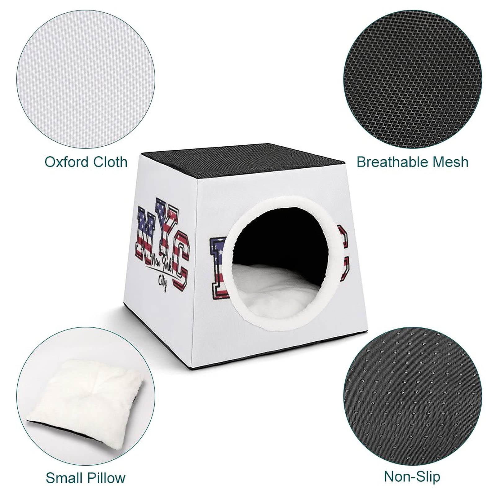 Cozy Printed Cat Cube Bed with Soft Pillow - Indoor Cat House & Small Dog Sofa | Perfect for Kitty Lounging & New York Style Pet Comfort