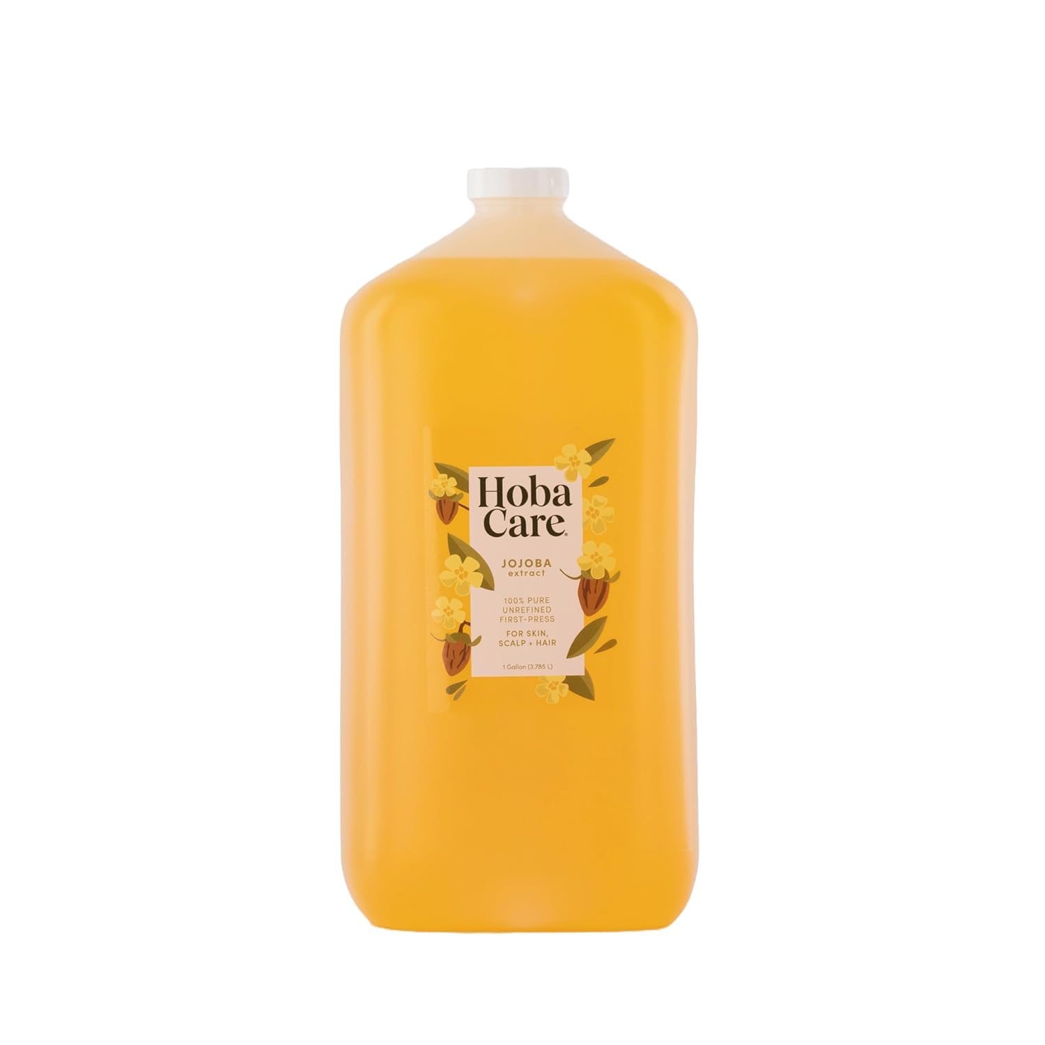 HobaCare 100% Pure Unrefined Jojoba Oil for Skin, Hair & Nails - Natural Moisturizer for Face, Body, Beard & Dry Skin Care - 128 fl oz - Perfect for Daily Hydration, Massage & DIY Beauty Treatments