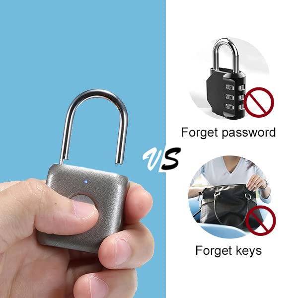eLinkSmart Fingerprint Padlock & Combination Lock - Keyless Digital Lock for School Lockers, Gym Bags, Backpacks, Suitcases & Travel Luggage - Secure Gray Metal Padlock for Home, Office & Outdoor Use