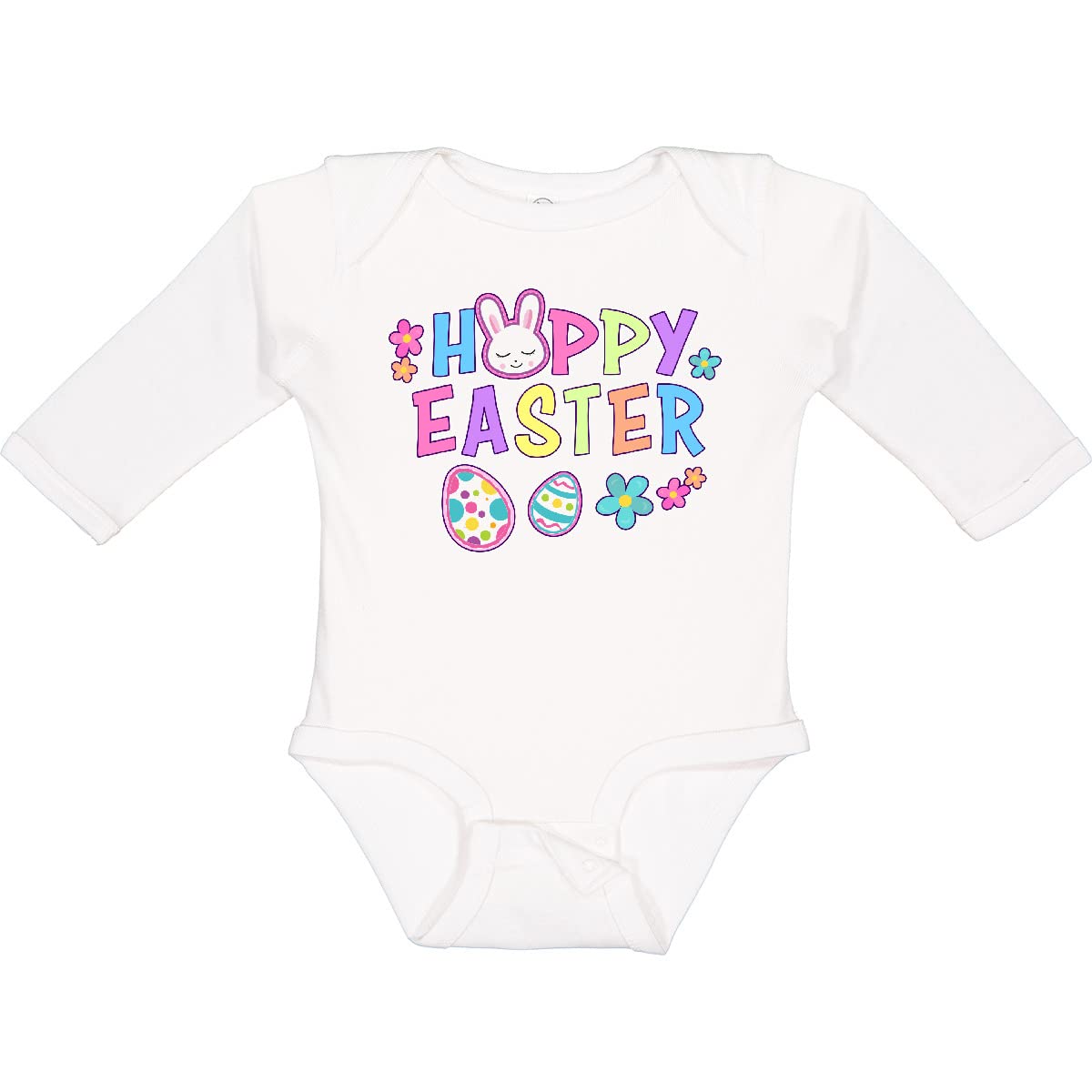Inktastic Happy Easter Bunny Face & Easter Eggs Baby Long Sleeve Bodysuit - Cute Easter Outfit for Newborns & Infants - Perfect for Easter Photos, Family Gatherings & Spring Celebrations