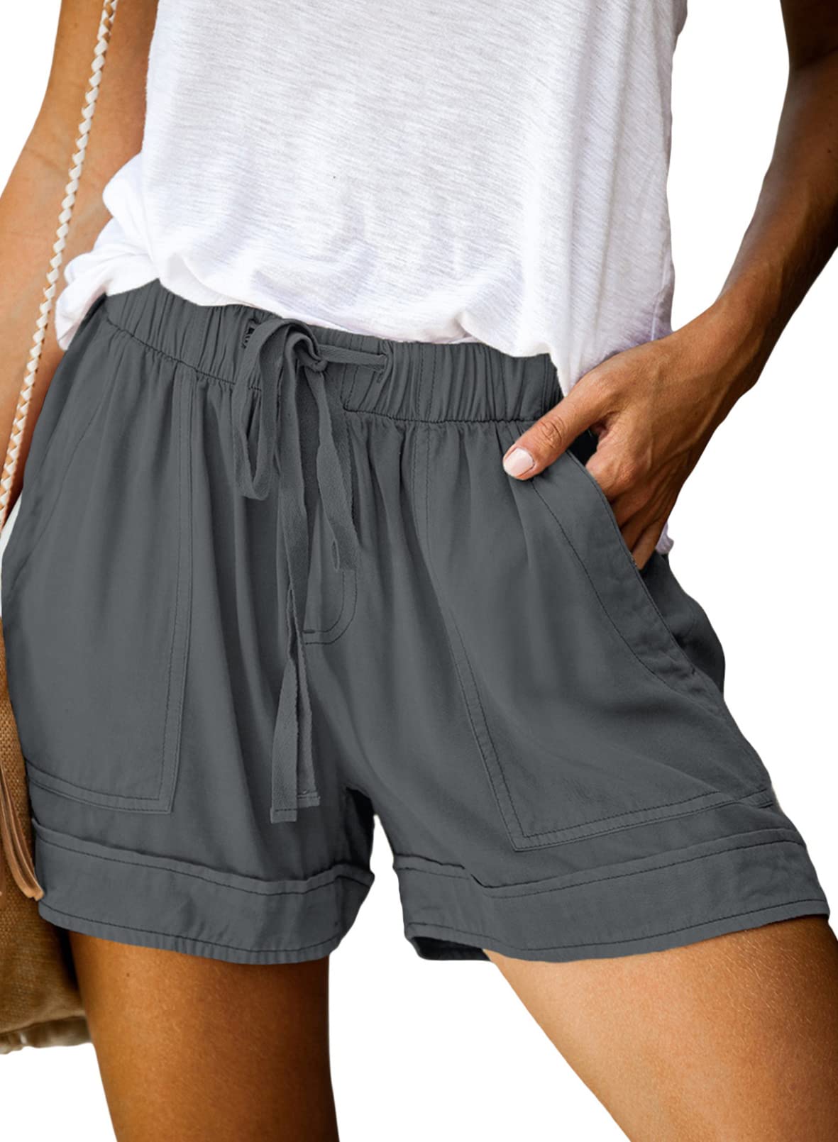 Dokotoo Women's Comfortable Casual Drawstring Elastic Waist Shorts with Pockets - Perfect for Summer, Travel, Yoga, and Lounge Wear