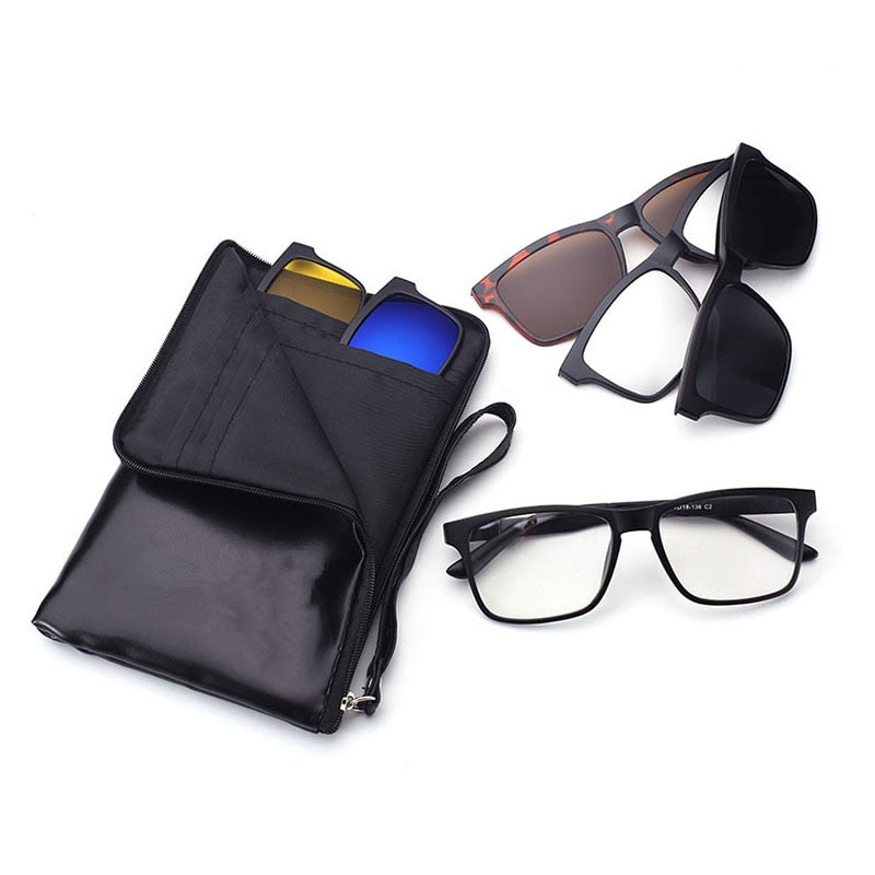 Bclear TR90 Men's Eyeglasses with 5 Clip-On Polarized Lenses - Lightweight & Durable Frame for Driving, Fishing & Outdoor Activities