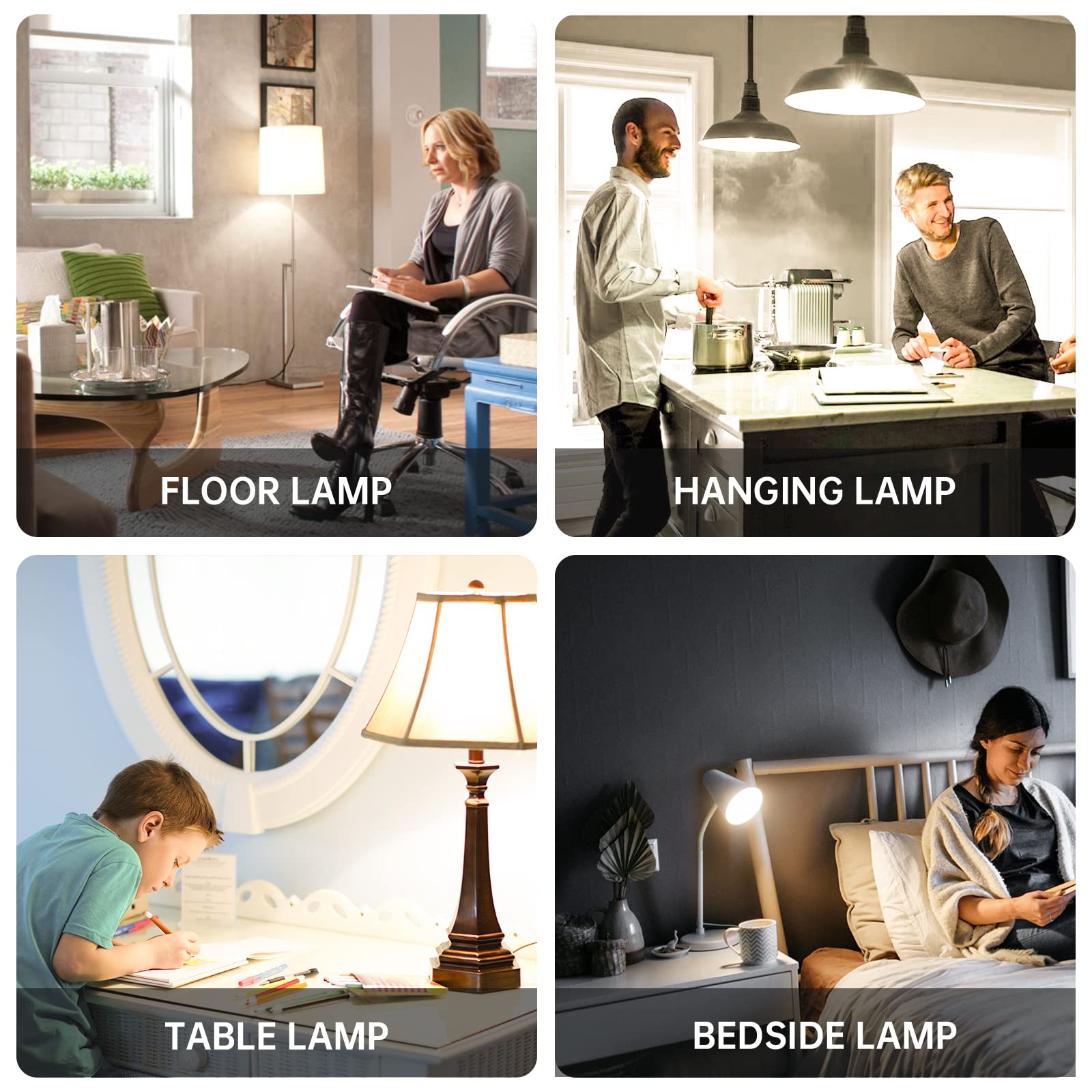 100W Equivalent A19 LED Light Bulbs 4-Pack - 15W Energy Saving, 1600LM Brightness, 3500K Natural White, E26 Base, Non-Dimmable - Perfect for Bedroom, Living Room & Office Lighting
