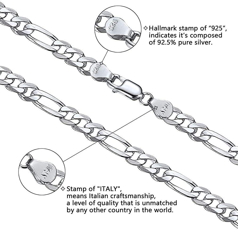 Savlano 925 Sterling Silver 7.5mm Italian Solid Figaro Link Chain Necklace for Men & Women - Handcrafted in Italy with Gift Box | Perfect for Gifts, Weddings & Everyday Elegance