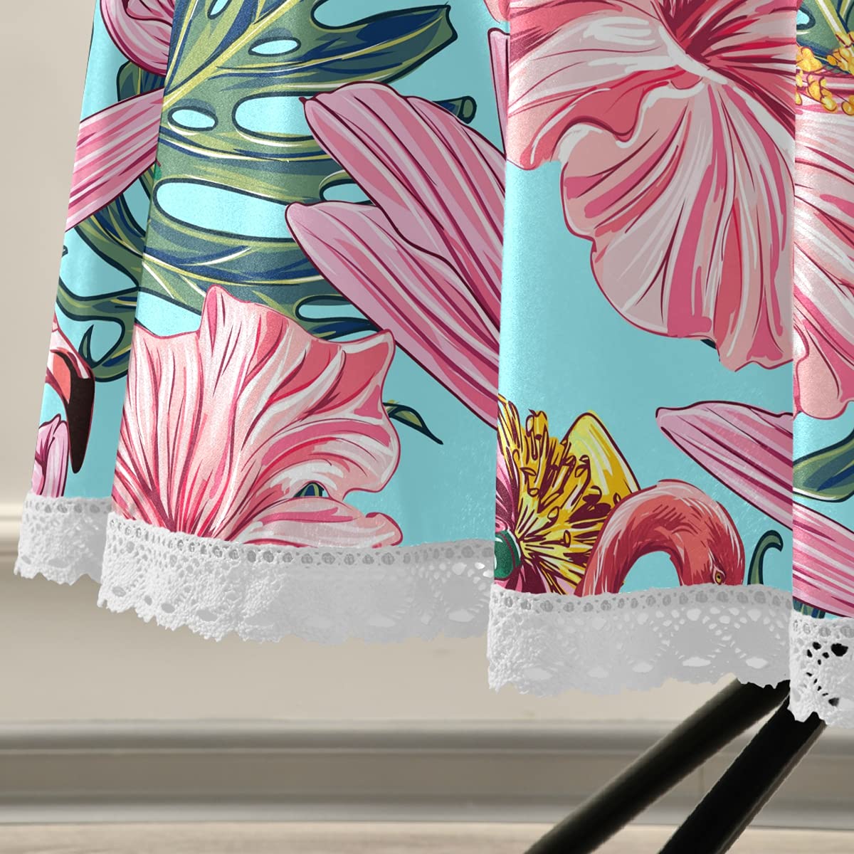 60 Inch Round Waterproof Tablecloth - Pink Flamingo & Tropical Flowers on Blue Background | Durable Outdoor Table Cover for Wedding, Party, Dining Room & Patio Decor