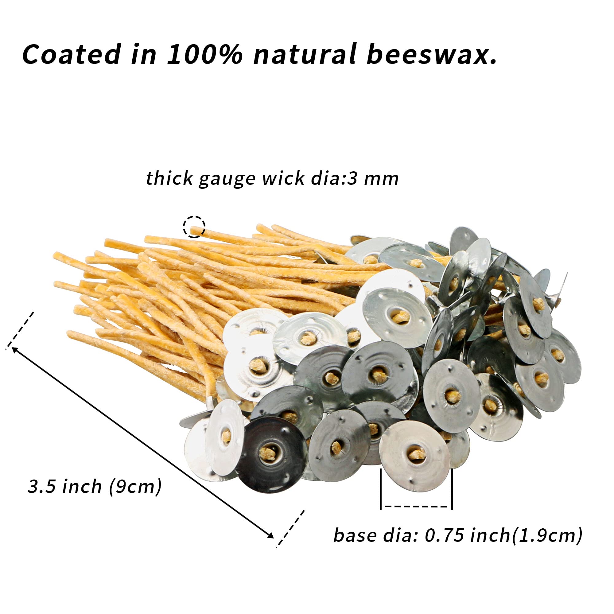 100 PCS 3.5 Inch Natural Beeswax Coated Hemp Wicks for Candle Making - 3mm Diameter Pre-Waxed Cotton Candle Wicks with Tabs - Perfect for DIY Candles, Aromatherapy & Home Decor