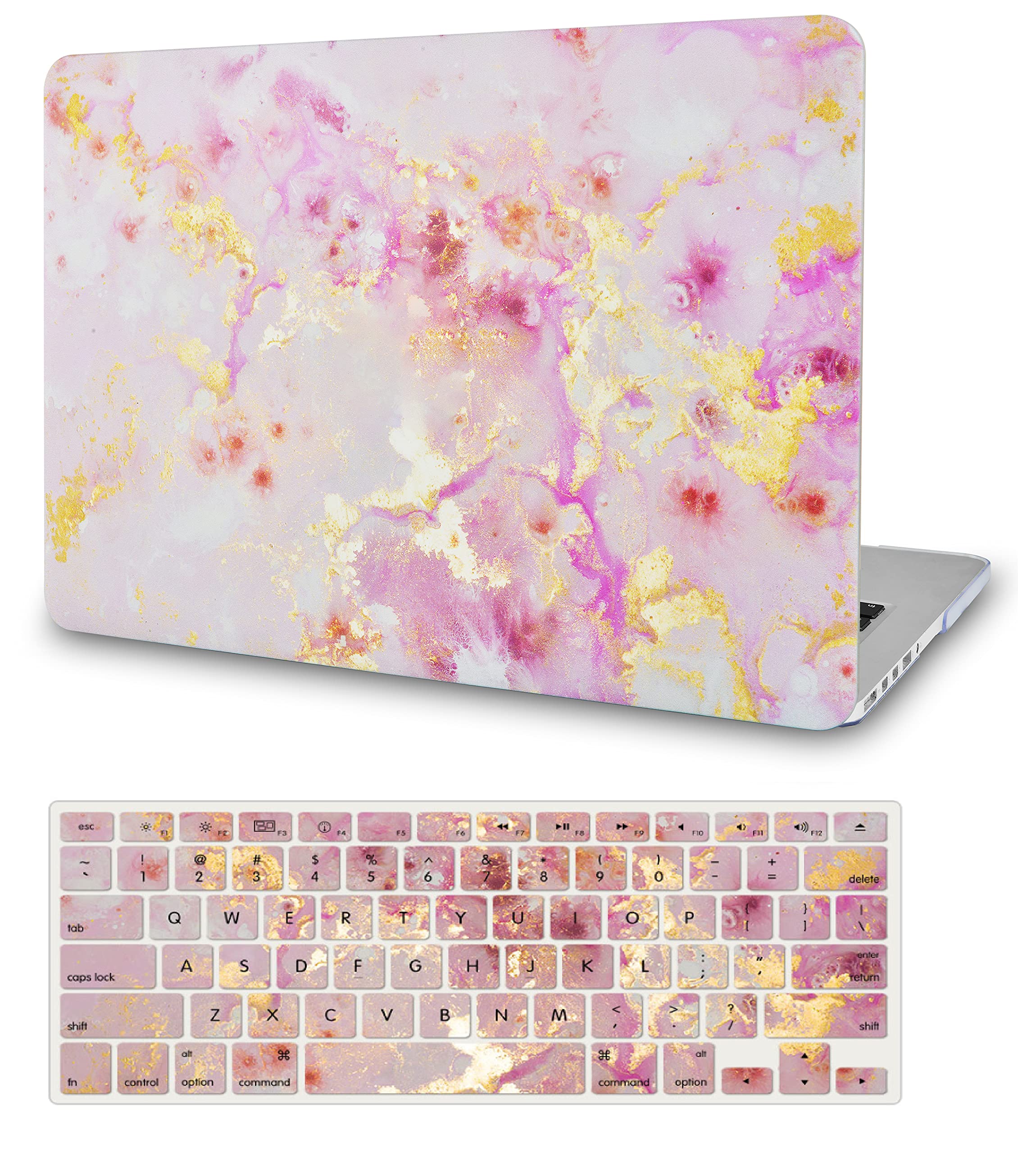KECC Hard Plastic Protective Case for MacBook Air 13 inch (2010-2017 Models A1369/A1466) - Pink Marble Gold Mist Cover | Slim Lightweight Shell for School, Office & Travel Protection