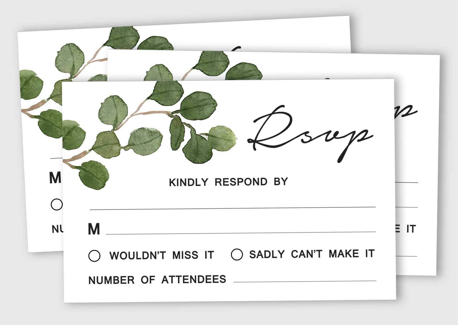 50 Blank RSVP Cards with White Envelopes - Greenery Style Wedding Response Cards for Invitations, Rehearsal Dinners, Baby Showers & Bridal Showers | Perfect for Engagement Parties & Special Events
