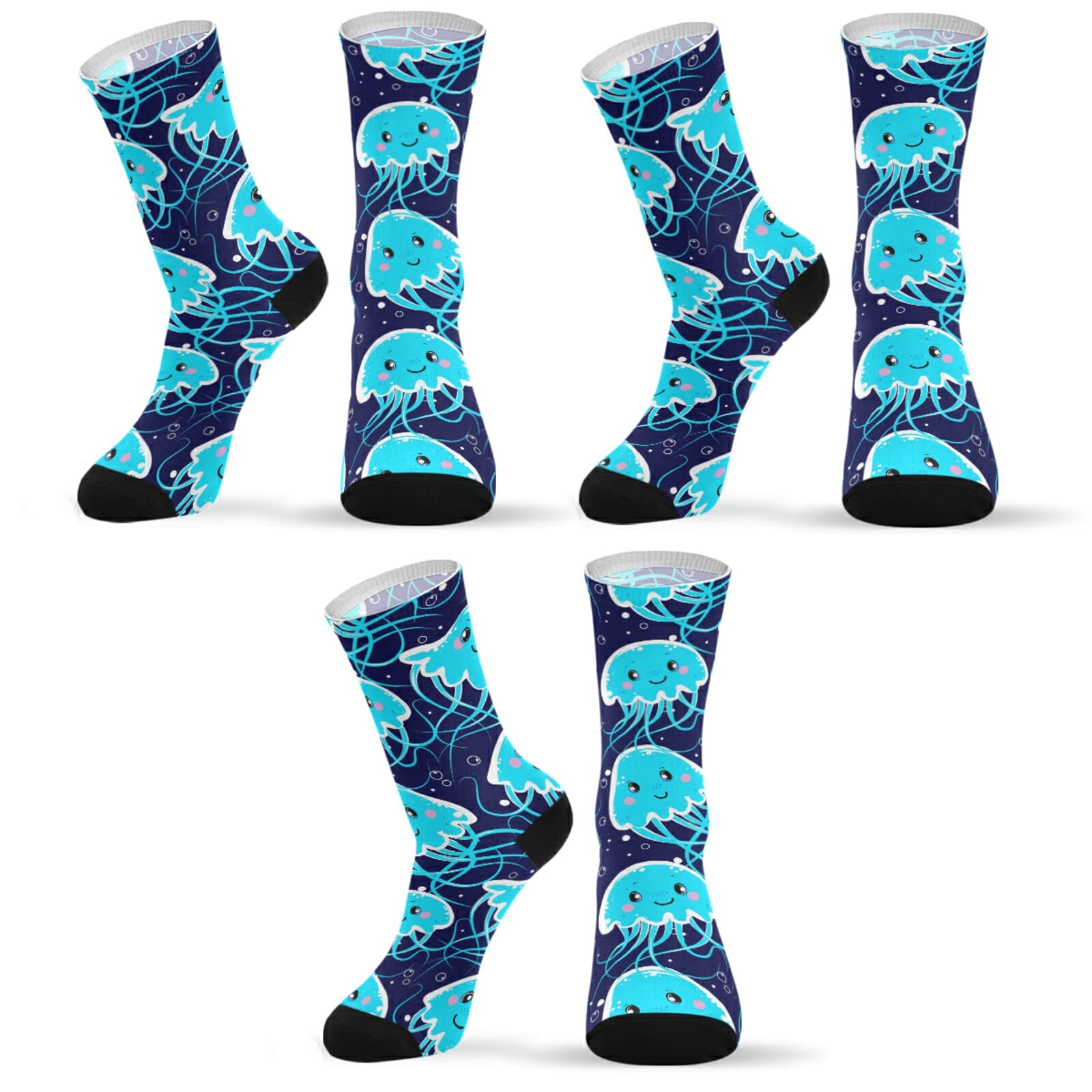 3-Pair Cute Jellyfish Fuzzy Crew Socks for Women & Men - Warm Winter Cozy Socks with Gift Box - Perfect for Christmas Gifts, Cold Weather, and Home Comfort