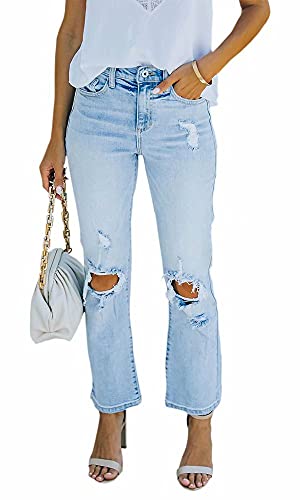 HENGAO Women's Boyfriend Distressed Ripped Jeans - High Waist Slim Fit Vintage Denim Pants for Casual Wear & Street Style Outfits