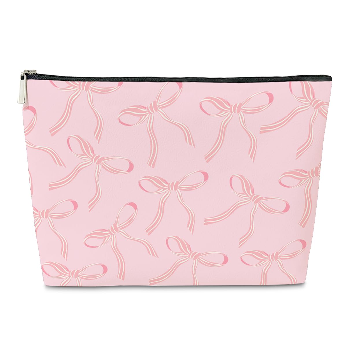 JioJio Chan Coquette Pink Bow Makeup Bag - Trendy PU Leather Cosmetic Pouch for Women & Teens - Perfect Birthday Gift for Sister, Daughter, BFF - Great for Travel, School & Daily Beauty Essentials Storage