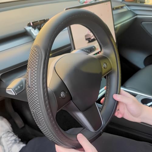 D Shape Black Leather for Tesla Model 3 / Y