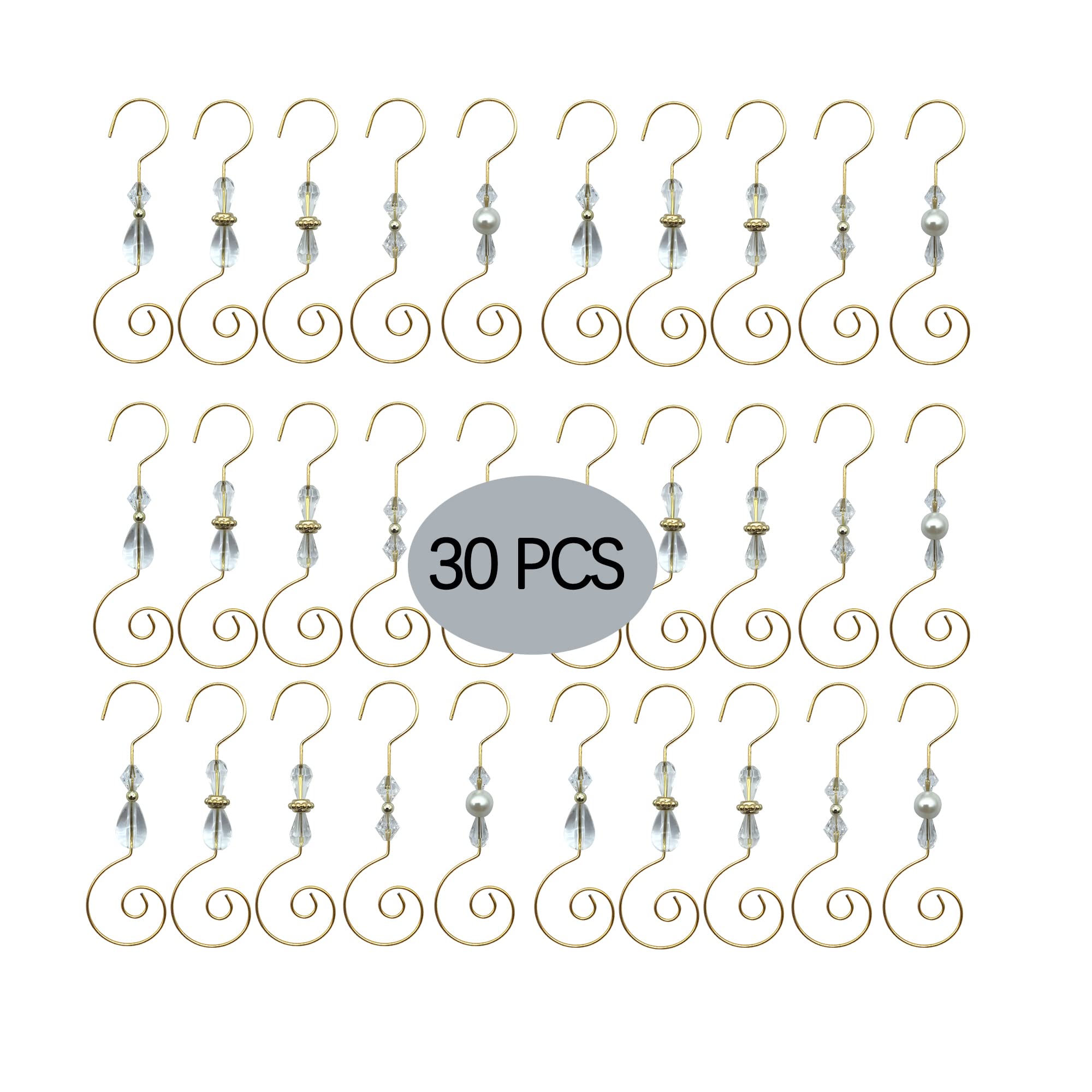 Christmas Ornament Hooks - 30 Pack Gold Wire & Clear Acrylic Hooks for Tree Decorations, Holiday Ornaments, DIY Crafts & Jewelry Making - Perfect for Xmas Decor, Gift Wrapping & Home Styling