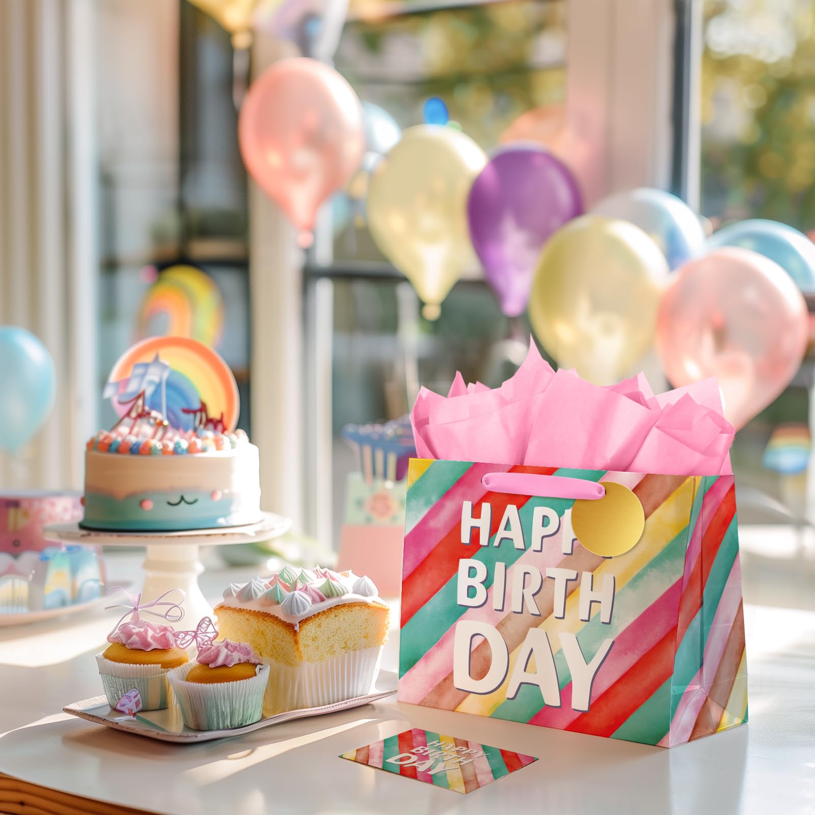 BGTCARDS Reusable Birthday Gift Bags with Tissue Paper & Greeting Card - 13x10x5 Inch Party Favor Bags with Handles for Presents, Birthdays, Baby Showers & Special Occasions | Perfect for Gift Wrapping, Party Decorations & Thoughtful Surprises