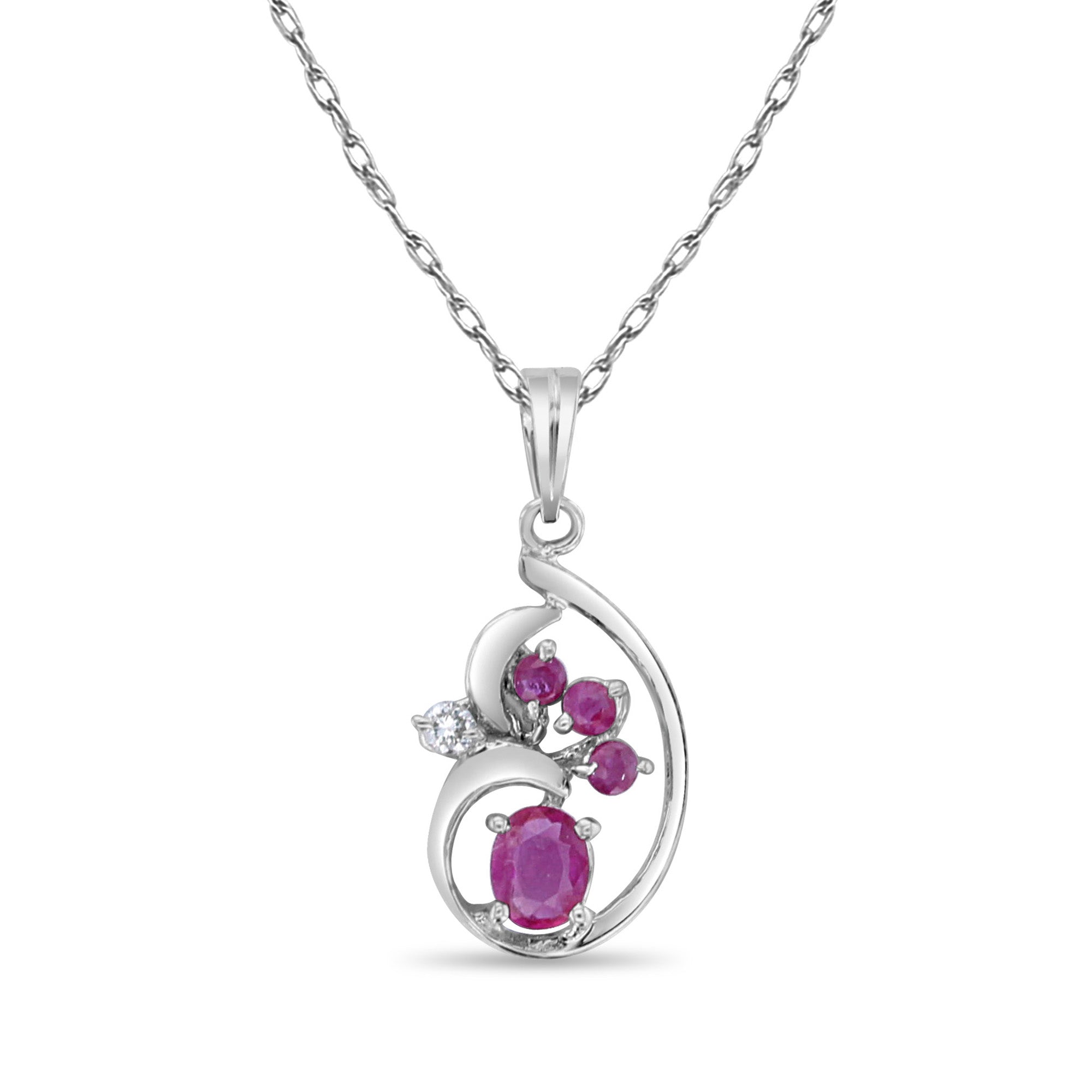 14k White Gold Ruby Cluster Vintage Necklace - Elegant Jewelry for Women, Perfect Gift for Anniversary, Birthday & Special Occasions