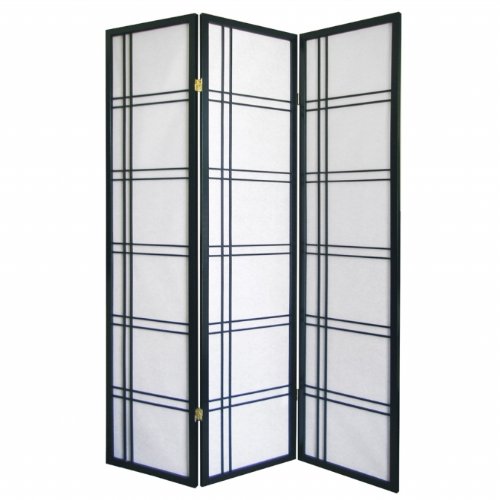 MANMADE Girard 3-Panel Room Divider Screen - Black Folding Privacy Partition for Home Office, Living Room & Bedroom