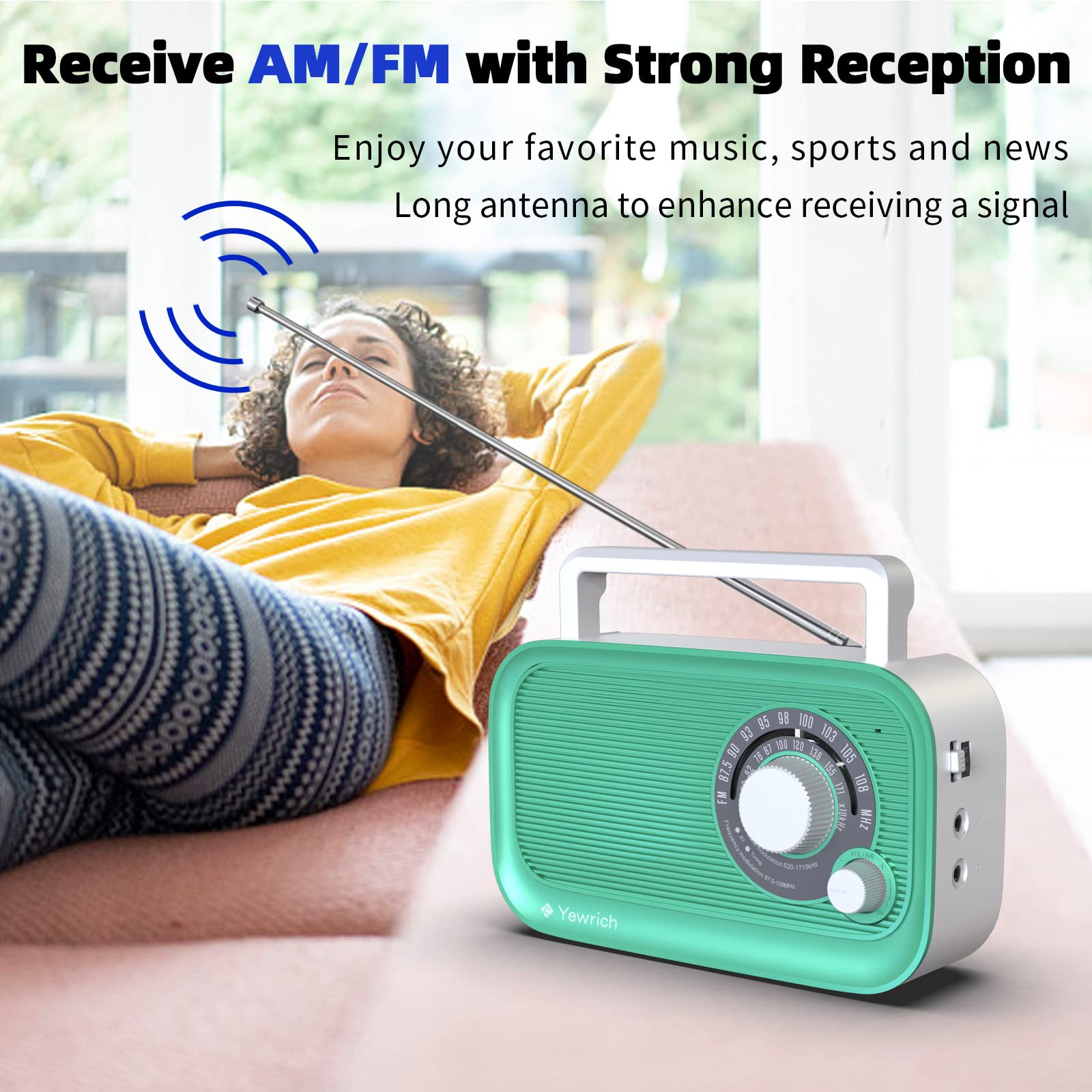 Portable AM/FM Radio with Bluetooth - Battery Operated & AC Powered Analog Transistor Radio with Best Reception - Large Tuning Knob & Built-in Speaker - Perfect for Home, Office, Travel, and Outdoor Use