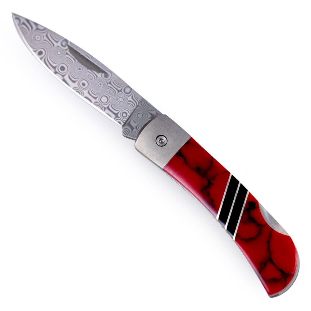 Premium Damascus Steel Folding Pocket Knife with Handcrafted Bloody Basin Jasper Handle - 3