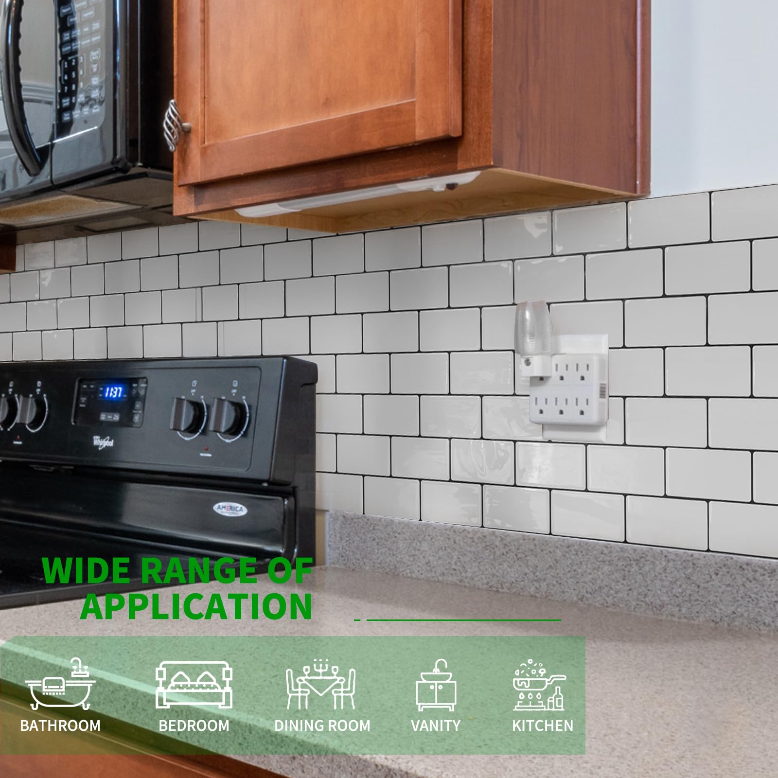 Self-Adhesive Peel and Stick Backsplash Tile for Kitchen - White Subway Tile with Black Grout - Easy DIY Wall Decor for Backsplash, Bathroom, Laundry Room & RV Renovation
