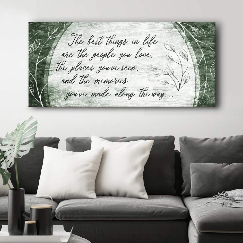 Wood Framed Canvas Wall Art - 'The Best Things in Life are The People You Love' Quote Sign - Ready to Hang Family Home Decor - Green 42x19 Inches - Perfect for Living Room, Bedroom & Office Wall Decor