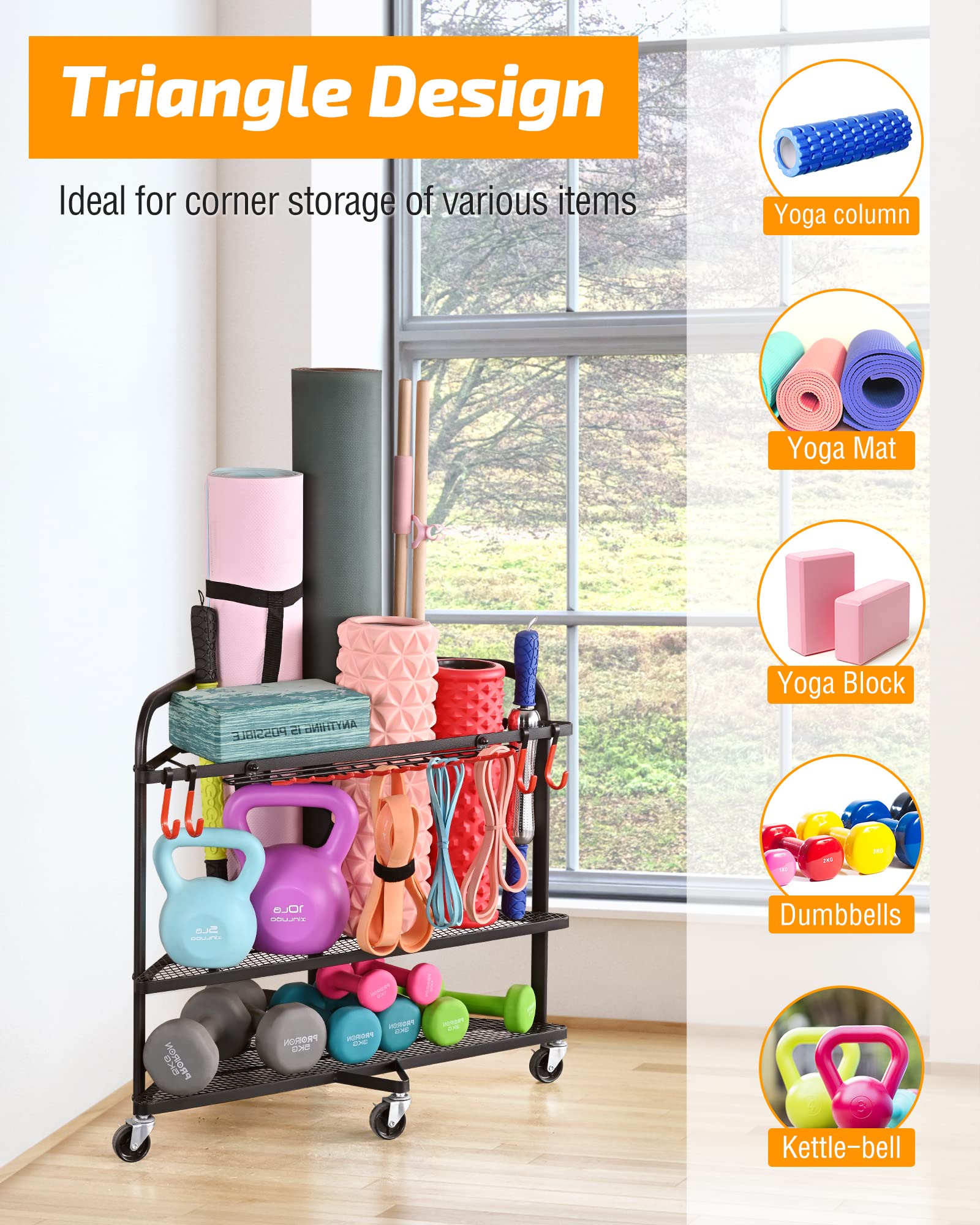 PLKOW Heavy Duty Dumbbell Weight Rack - Home Gym Equipment Organizer for Dumbbells, Kettlebells & Yoga Mats - Space Saving Storage Solution for Garage, Basement & Home Gym - Perfect for Fitness Enthusiasts & Small Spaces
