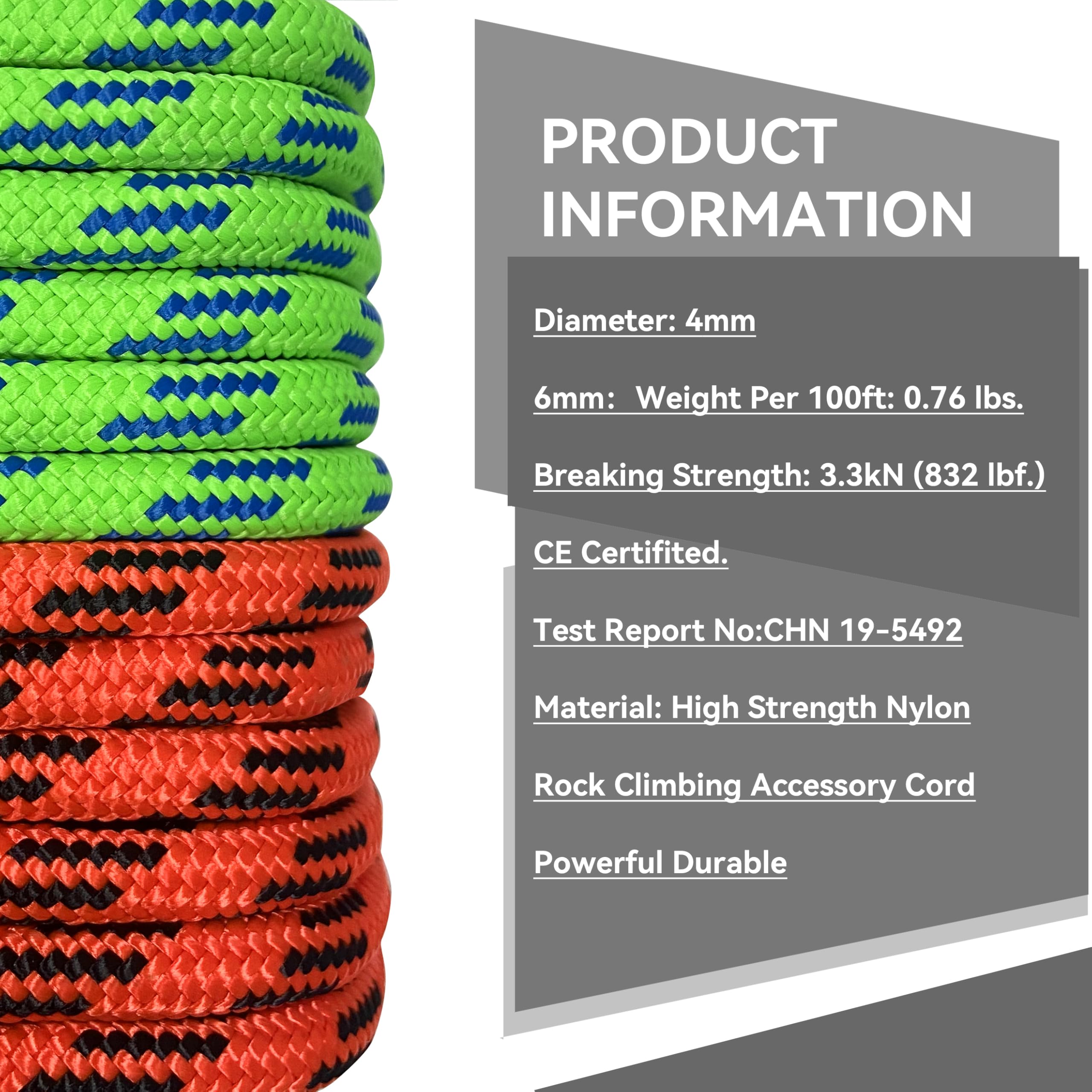 SEAMUS 4mm Prusik Accessory Cord 15M (50ft) - High Strength Double Braid Nylon Rope for Rock Climbing, Tree Climbing, Canyoneering & Fire Rescue - Durable Outdoor Gear for Hiking, Camping & Survival Activities