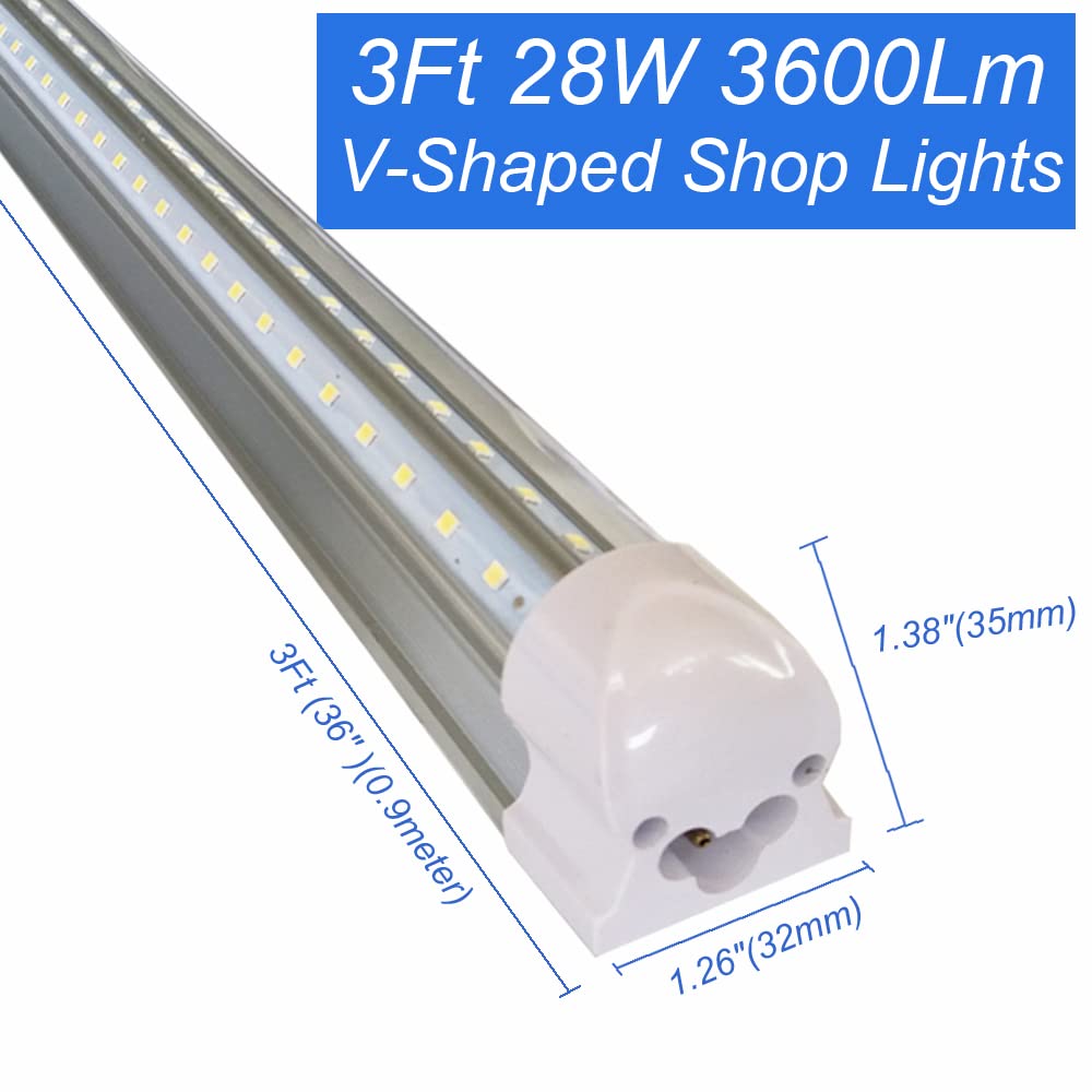 3Ft Linkable LED Shop Light - 35 Inch 28W Tube Lights, 3' Cooler Door Lighting with 36'' Integrated T8 Bulbs, 6500K 3600LM Daylight White, AC85-277V - Perfect for Ceiling, Utility Strip Bar Lamp & Indoor Commercial Spaces (Garage, Warehouse, Retail Stores)