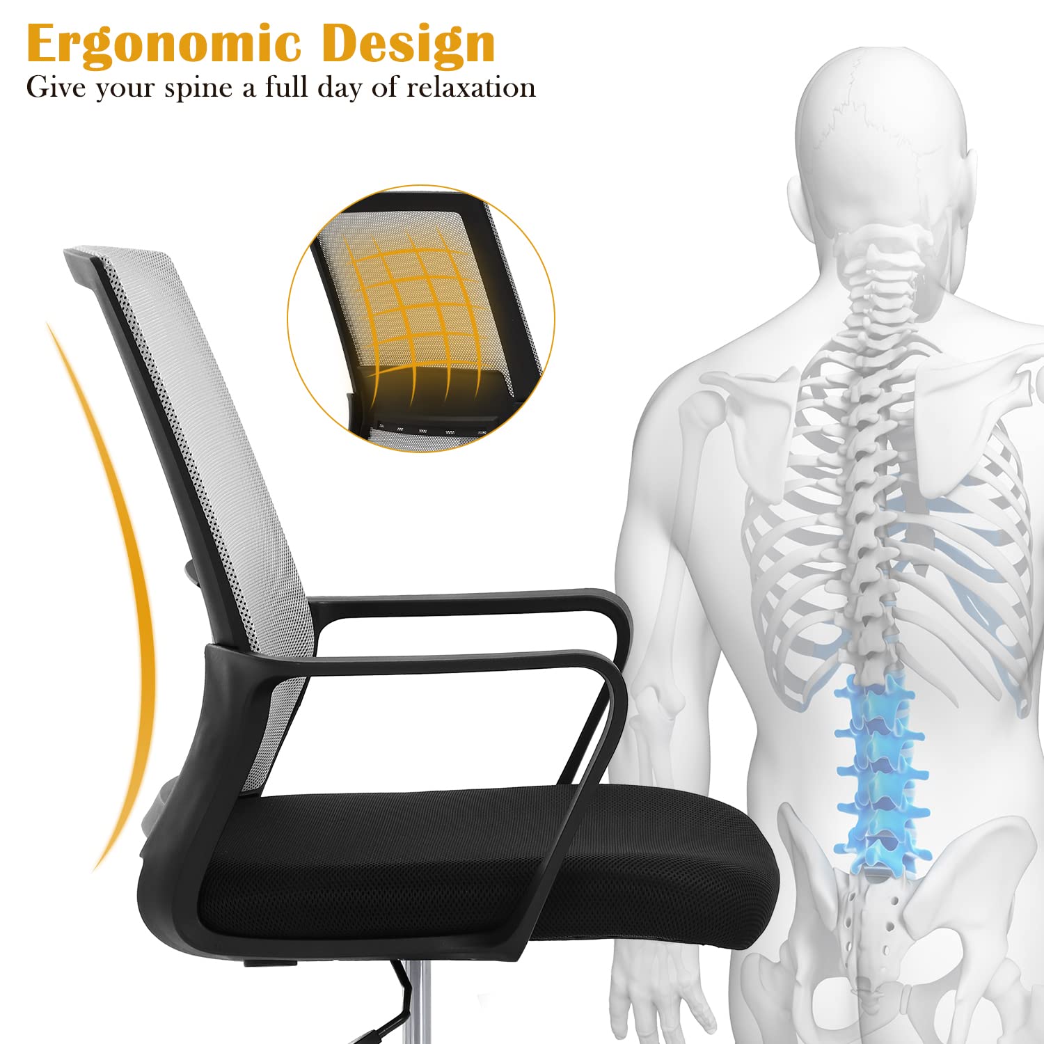 Ergonomic Drafting Chair - Adjustable Height Mid Back Office Chair with Lumbar Support & Foot Ring - Mesh Computer Stool for Standing Desk - Perfect for Architects, Designers & Long Work Hours