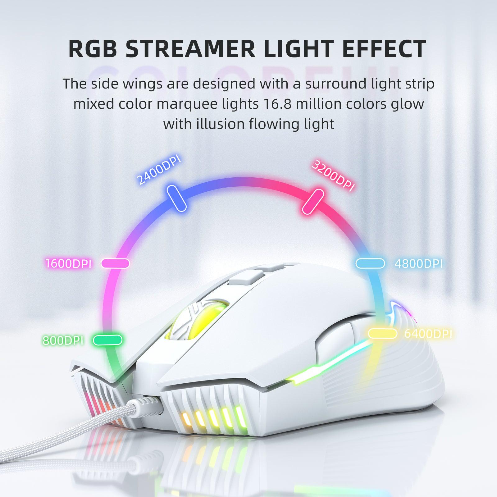 ONIKUMA CW905 6400 DPI Wired Gaming Mouse with RGB Breathing LED Lights - Perfect for PC Gaming, Esports & Office Work